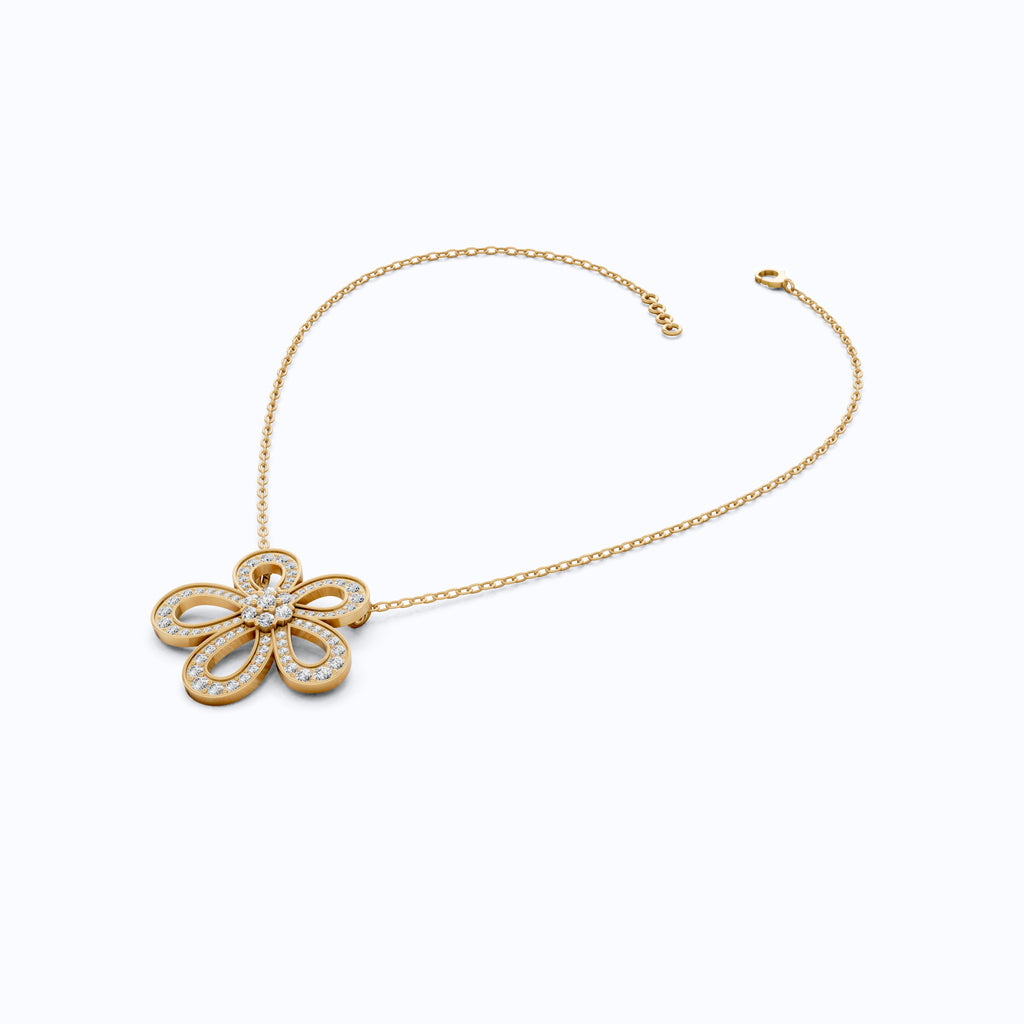 Modern Floral Outline Diamond Pendant in 14K Solid Gold, 0.81 TCW Round Cut Lab Created Diamond, Wedding Gift for Her, Bridal Jewelry