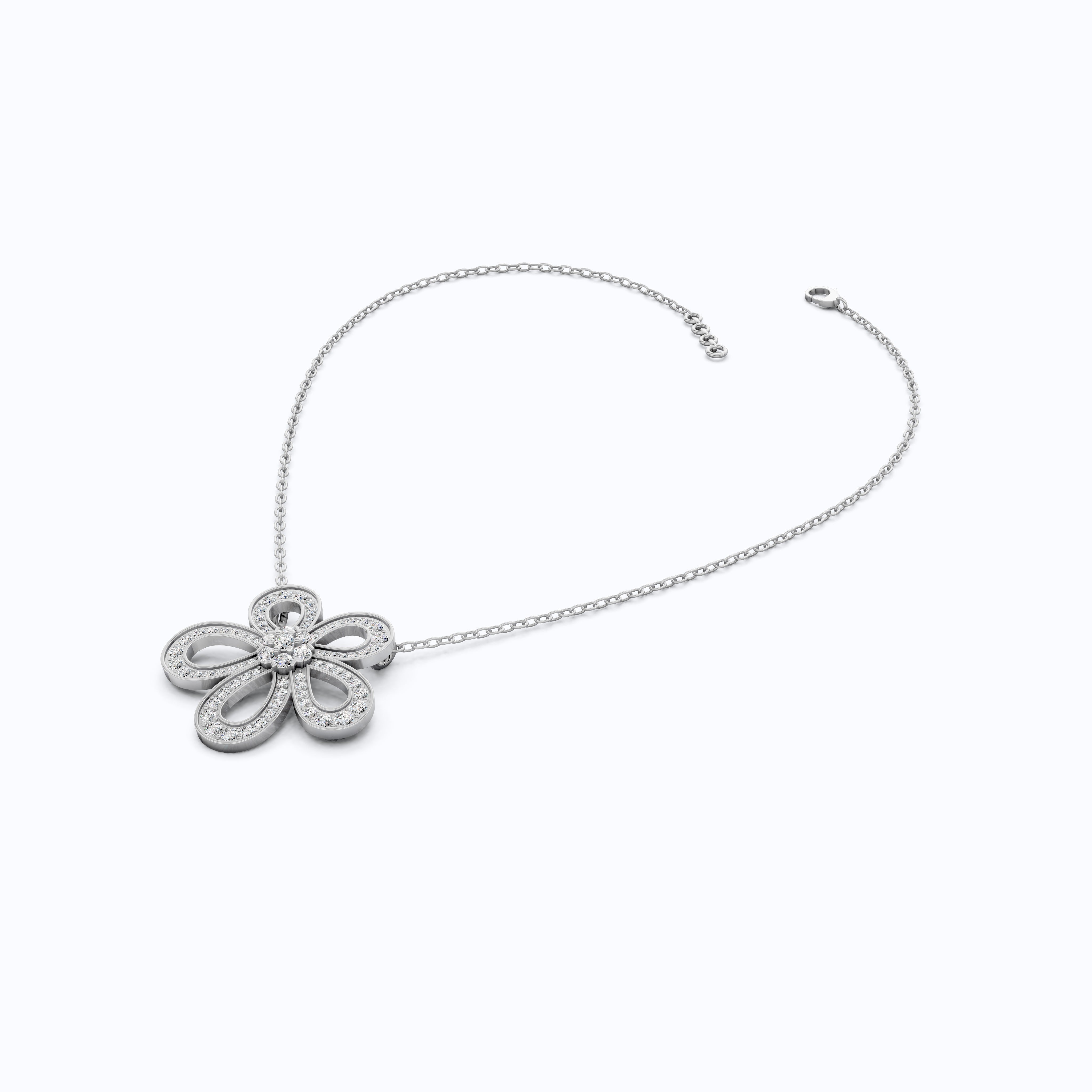 Modern Floral Outline Diamond Pendant in 14K Solid Gold, 0.81 TCW Round Cut Lab Created Diamond, Wedding Gift for Her, Bridal Jewelry