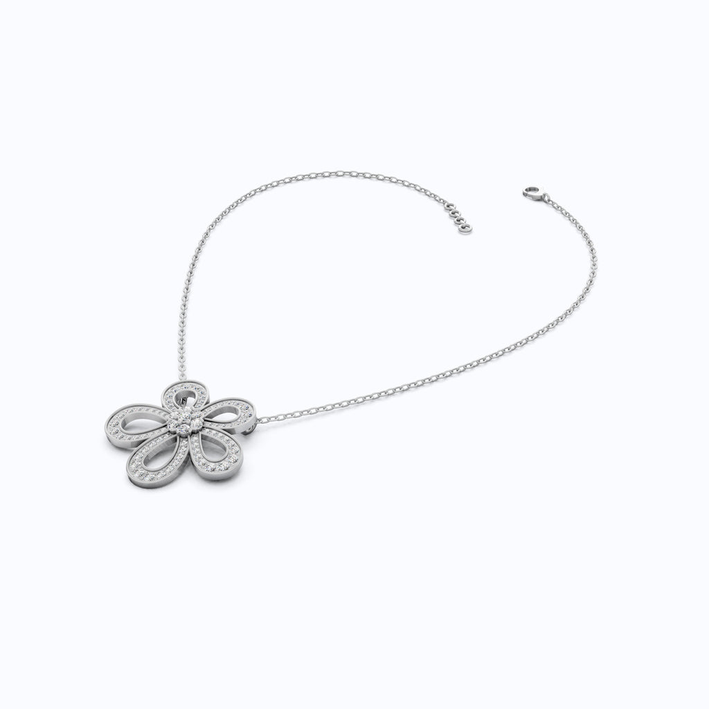 Modern Floral Outline Diamond Pendant in 14K Solid Gold, 0.81 TCW Round Cut Lab Created Diamond, Wedding Gift for Her, Bridal Jewelry