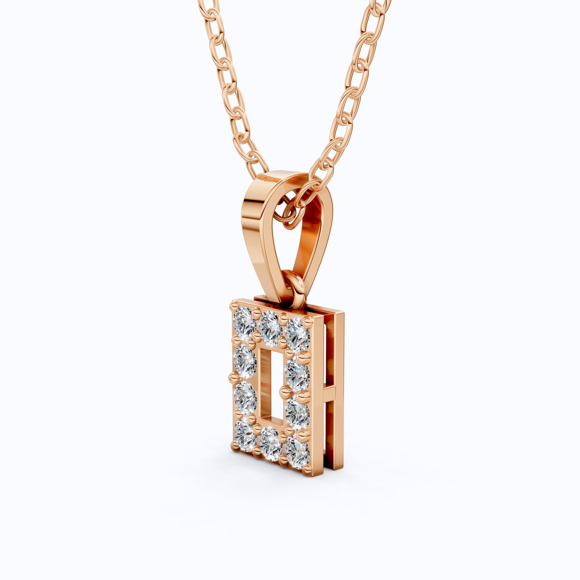 Modern Open Rectangle Halo Diamond Pendant in 14k Solid Gold, 0.25 TCW Round Cut Lab Diamonds, Anniversary Gift for Her, Handmade Everyday Pendant