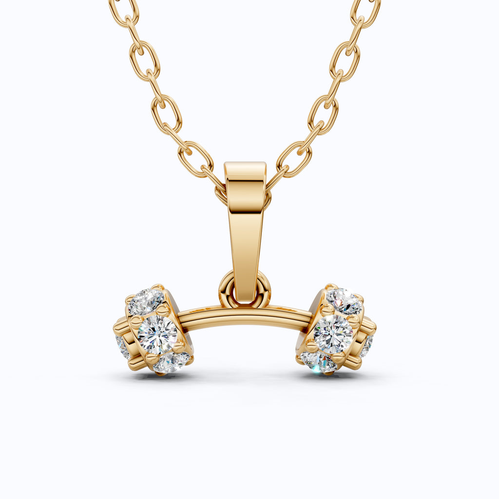 Trendy Dumbbell Cluster Pendant in 14k Solid Gold, 0.37 TCW Round Cut Lab Diamonds, Trainer Jewelry, Anniversary Gift for Her