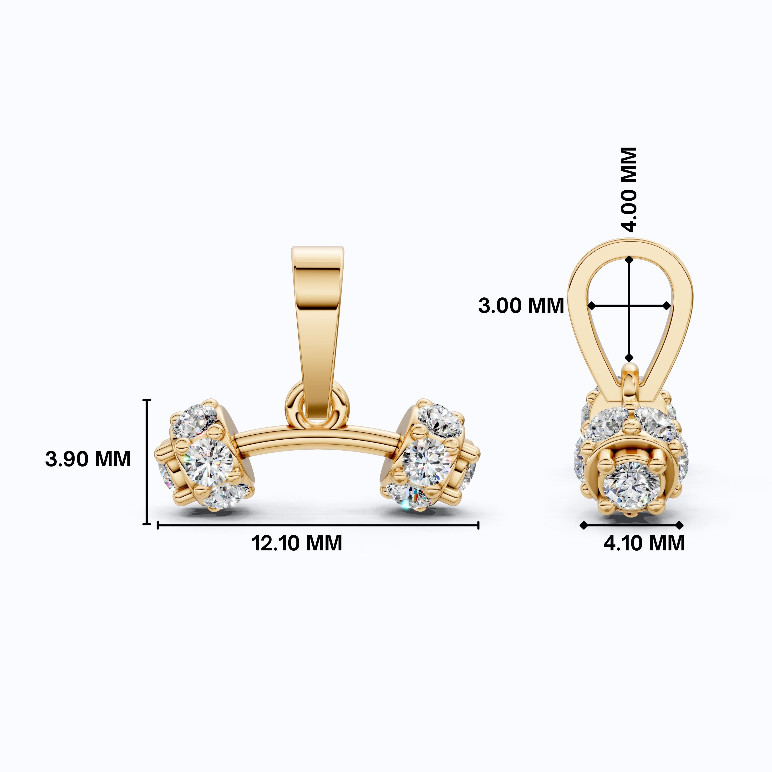 Trendy Dumbbell Cluster Pendant in 14k Solid Gold, 0.37 TCW Round Cut Lab Diamonds, Trainer Jewelry, Anniversary Gift for Her