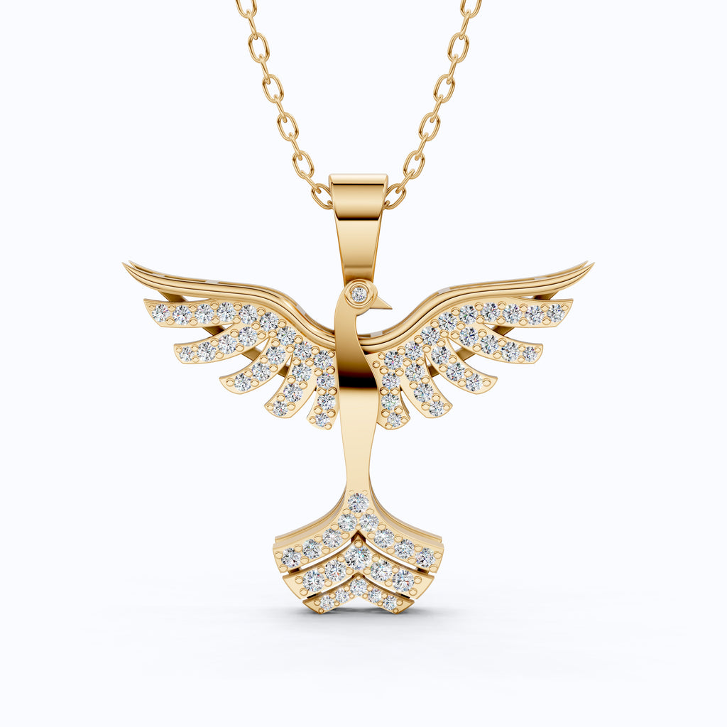Elegant Phoenix Round Cut Lab Created Diamond Pendant, Resurrection Mythological Fenix bird Pendant