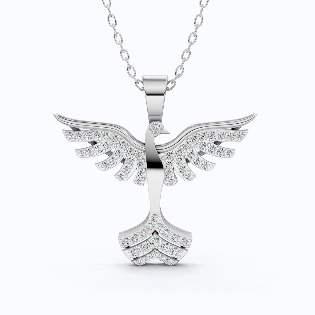 Elegant Phoenix Round Cut Lab Created Diamond Pendant, Resurrection Mythological Fenix bird Pendant