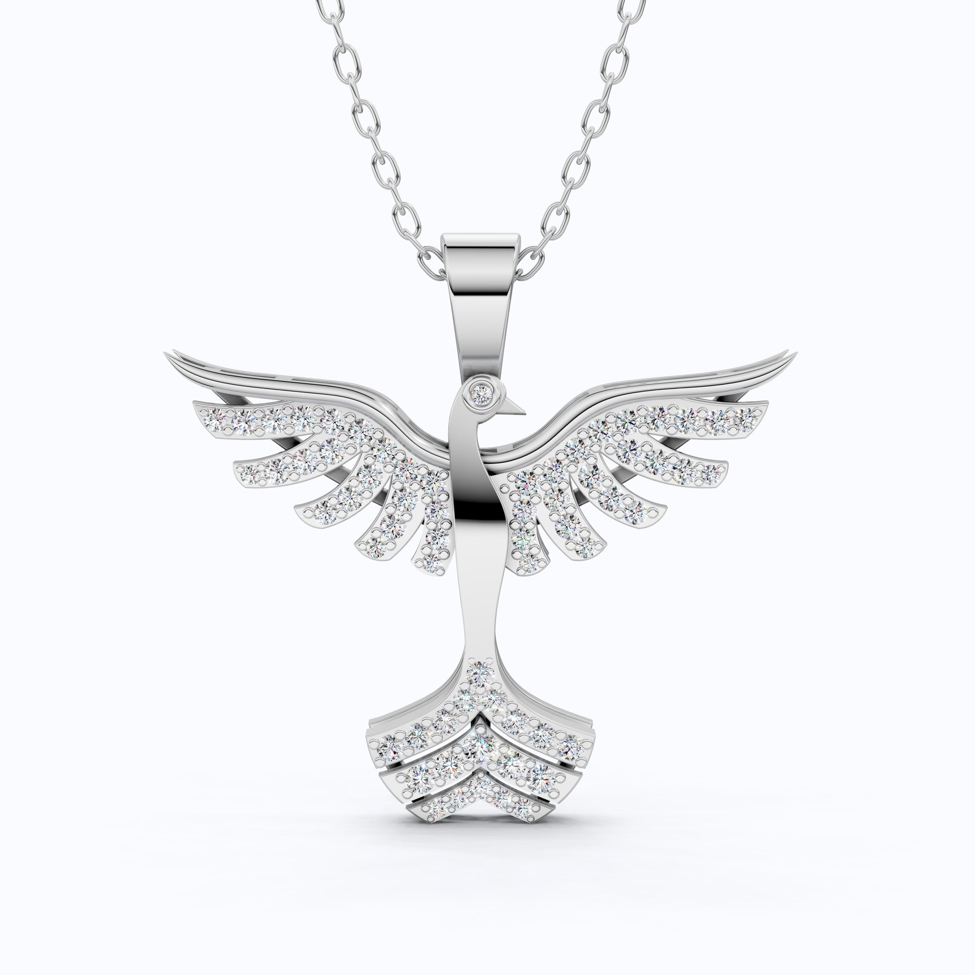 Elegant Phoenix Round Cut Lab Created Diamond Pendant, Resurrection Mythological Fenix bird Pendant