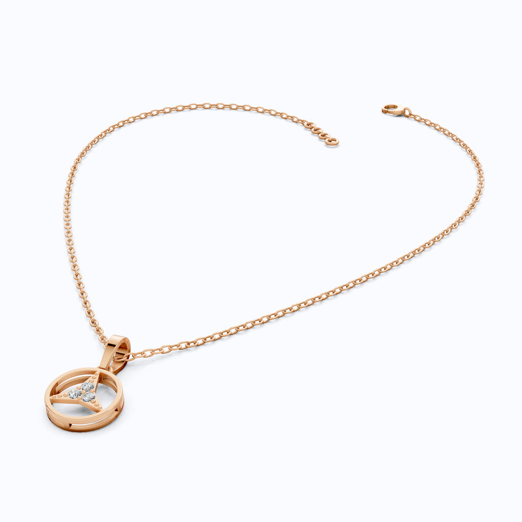 Minimalist Circle Three-Stone Wedding Pendant in 14k Solid Gold, 0.08 TCW Round Cut Lab Diamonds, Symbolic Gift for Her