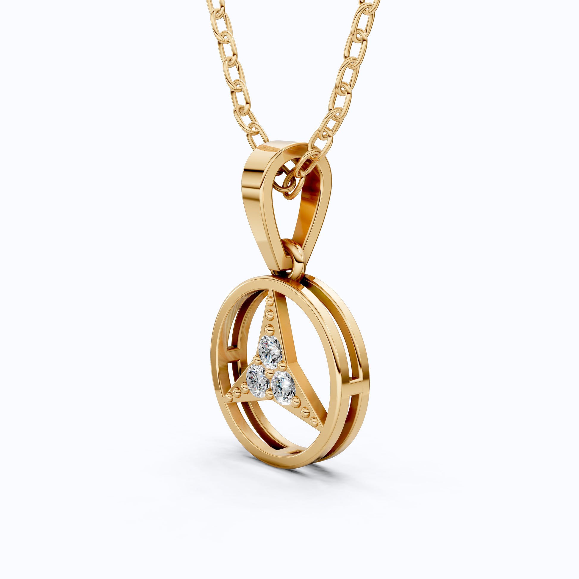 Minimalist Circle Three-Stone Wedding Pendant in 14k Solid Gold, 0.08 TCW Round Cut Lab Diamonds, Symbolic Gift for Her