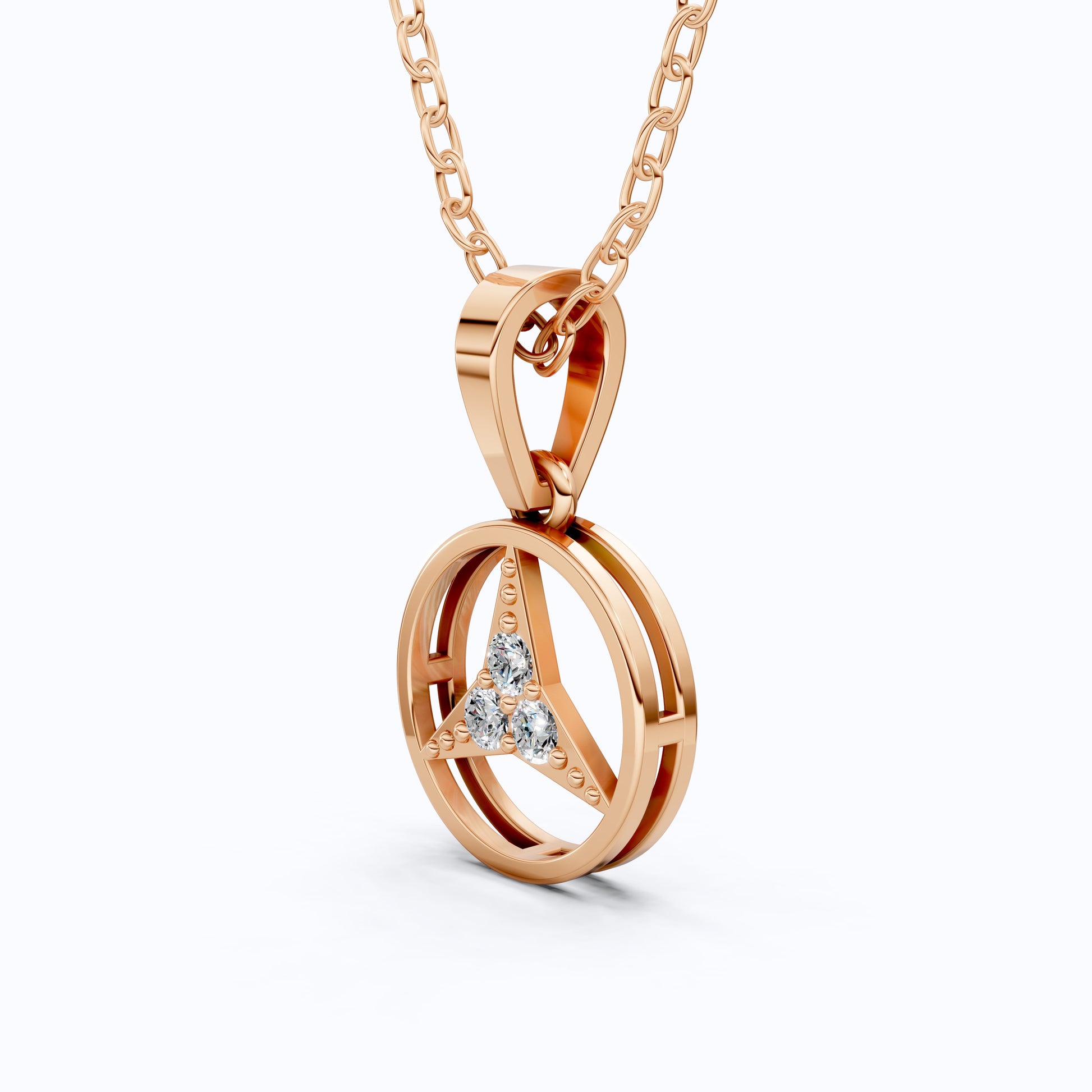 Minimalist Circle Three-Stone Wedding Pendant in 14k Solid Gold, 0.08 TCW Round Cut Lab Diamonds, Symbolic Gift for Her