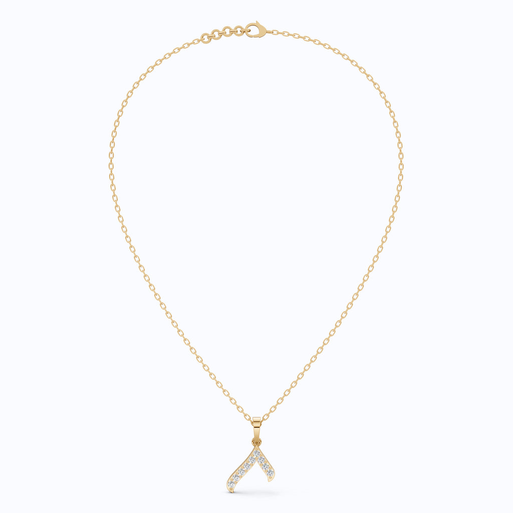Sparkling Pavé Wishbone Pendant in 14k Solid Gold, 0.23 TCW Round Cut Lab Diamonds, Gift for Her, Fashion Jewelry