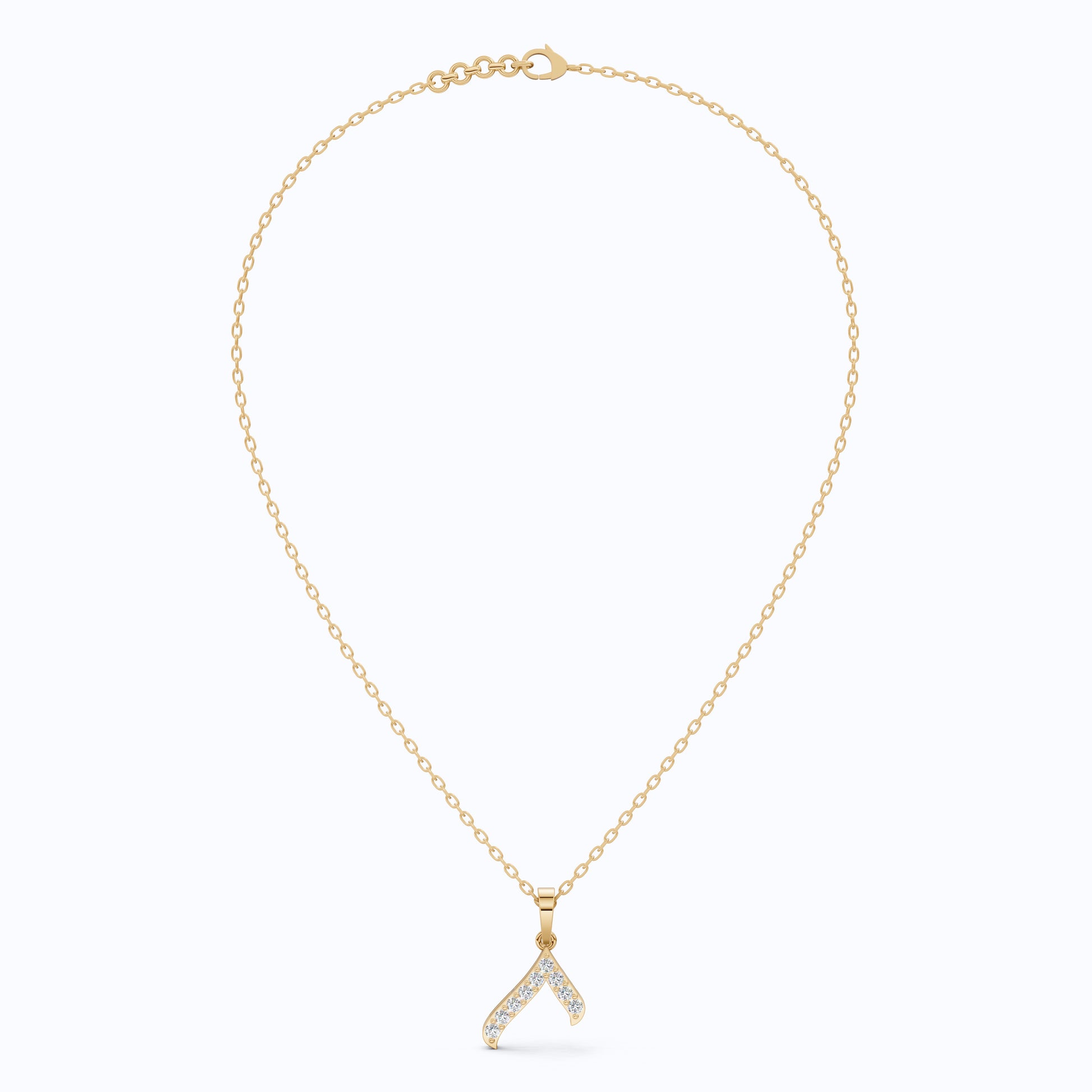 Sparkling Pavé Wishbone Pendant in 14k Solid Gold, 0.23 TCW Round Cut Lab Diamonds, Gift for Her, Fashion Jewelry