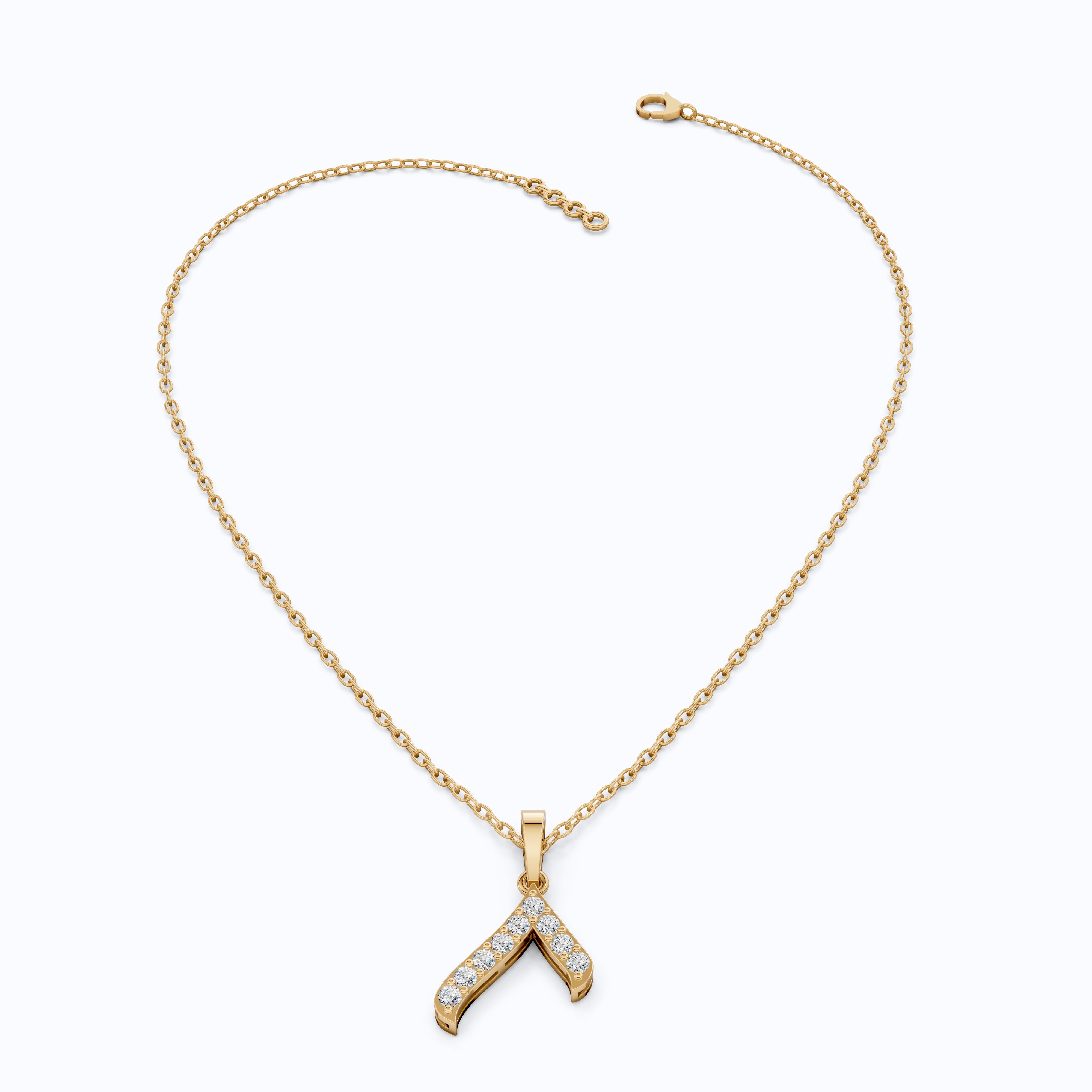 Sparkling Pavé Wishbone Pendant in 14k Solid Gold, 0.23 TCW Round Cut Lab Diamonds, Gift for Her, Fashion Jewelry