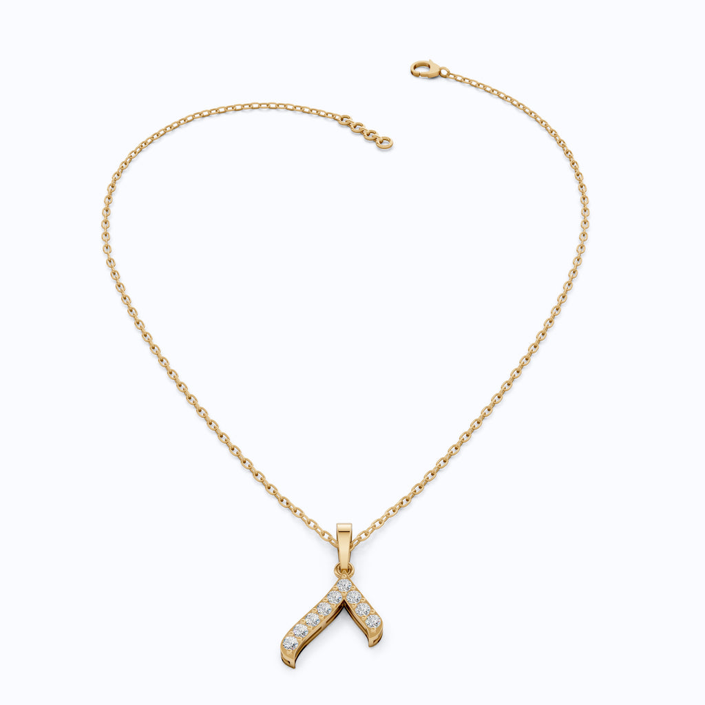 Sparkling Pavé Wishbone Pendant in 14k Solid Gold, 0.23 TCW Round Cut Lab Diamonds, Gift for Her, Fashion Jewelry