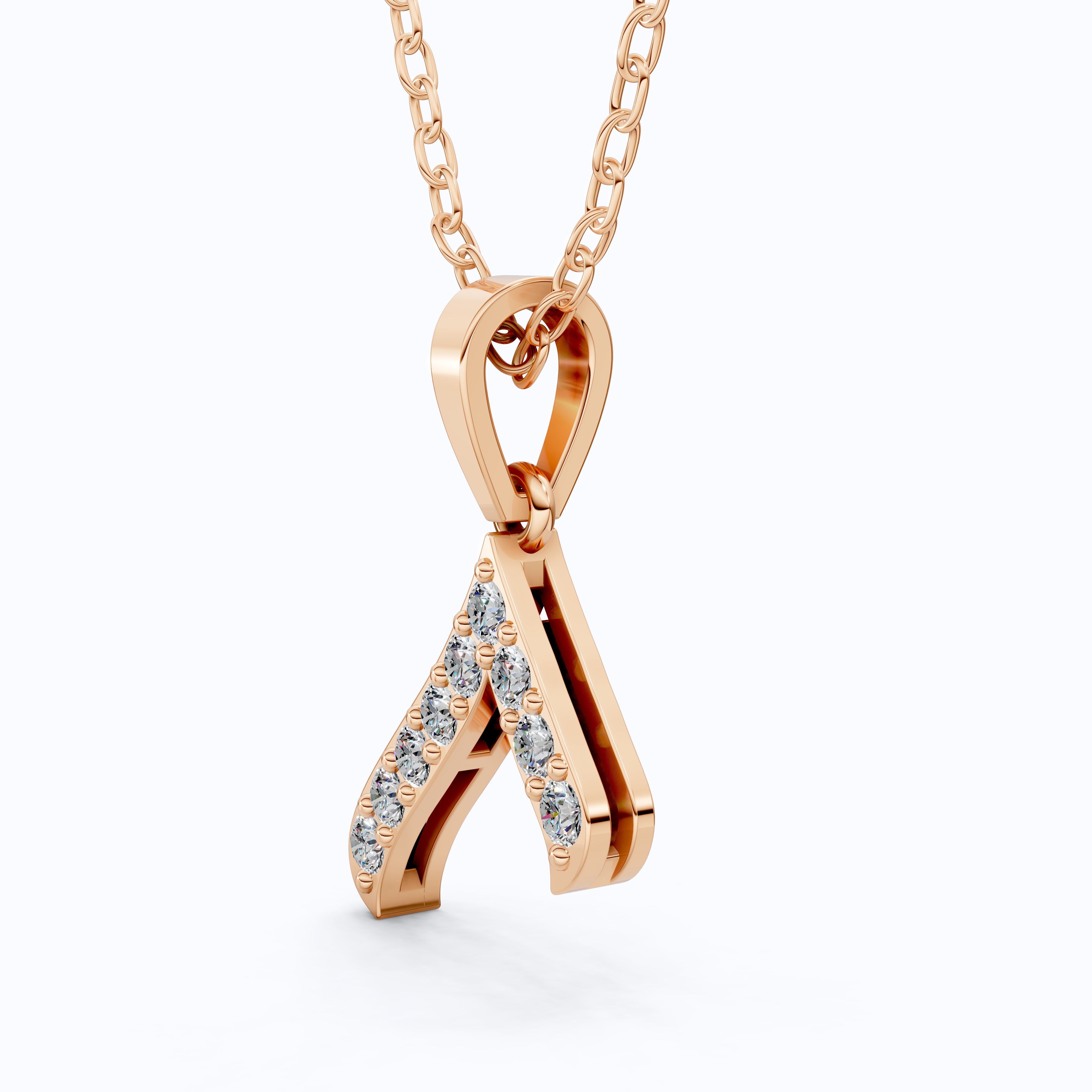 Sparkling Pavé Wishbone Pendant in 14k Solid Gold, 0.23 TCW Round Cut Lab Diamonds, Gift for Her, Fashion Jewelry