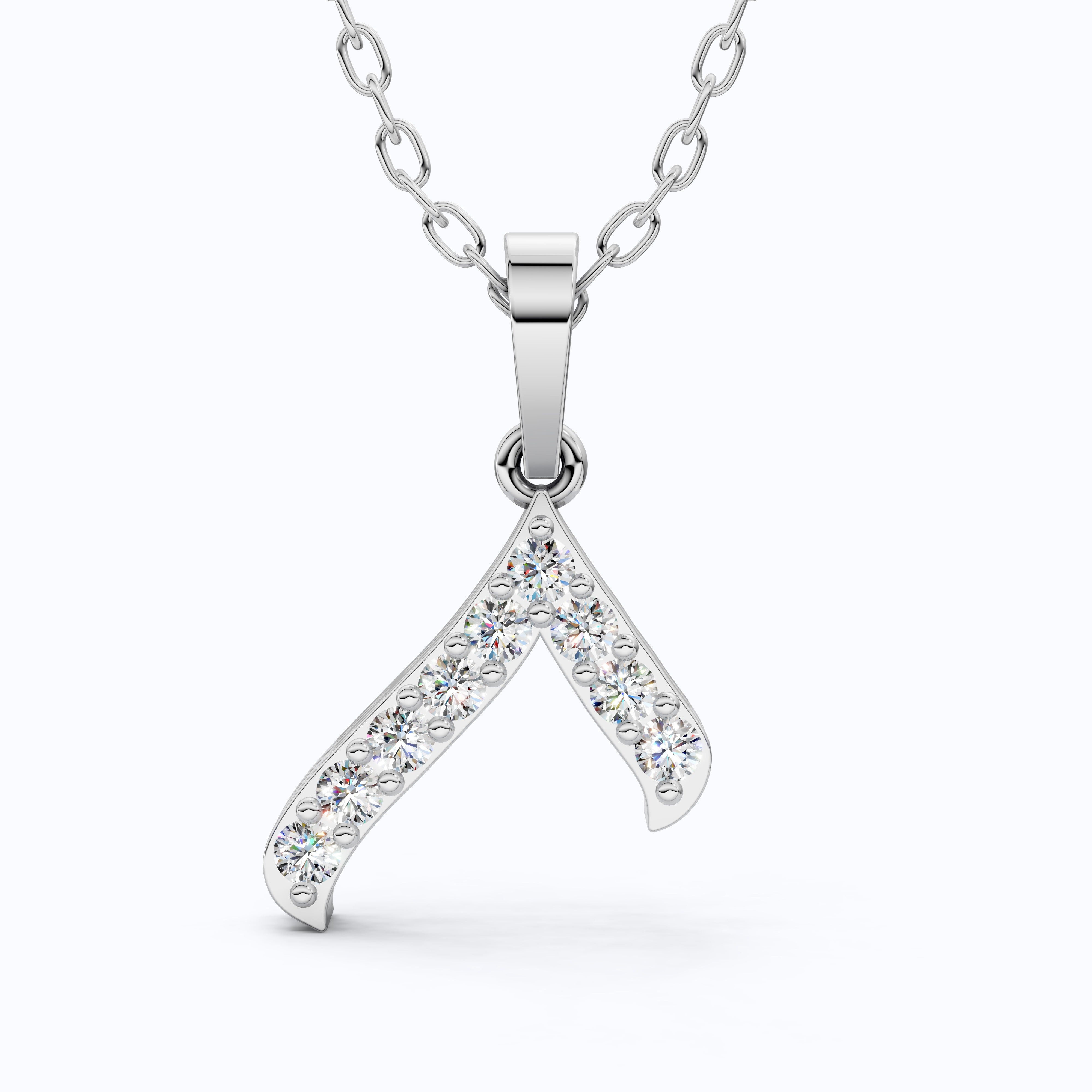 Sparkling Pavé Wishbone Pendant in 14k Solid Gold, 0.23 TCW Round Cut Lab Diamonds, Gift for Her, Fashion Jewelry