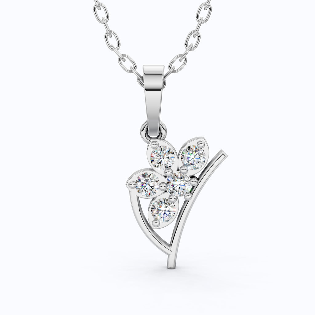 Flower Blossom Cluster Diamond Pendant in 14K Solid Gold, 0.25 TCW Round Cut Lab Diamonds, Birthday Gift for Her, Anniversary Pendant, Bridal Accessory