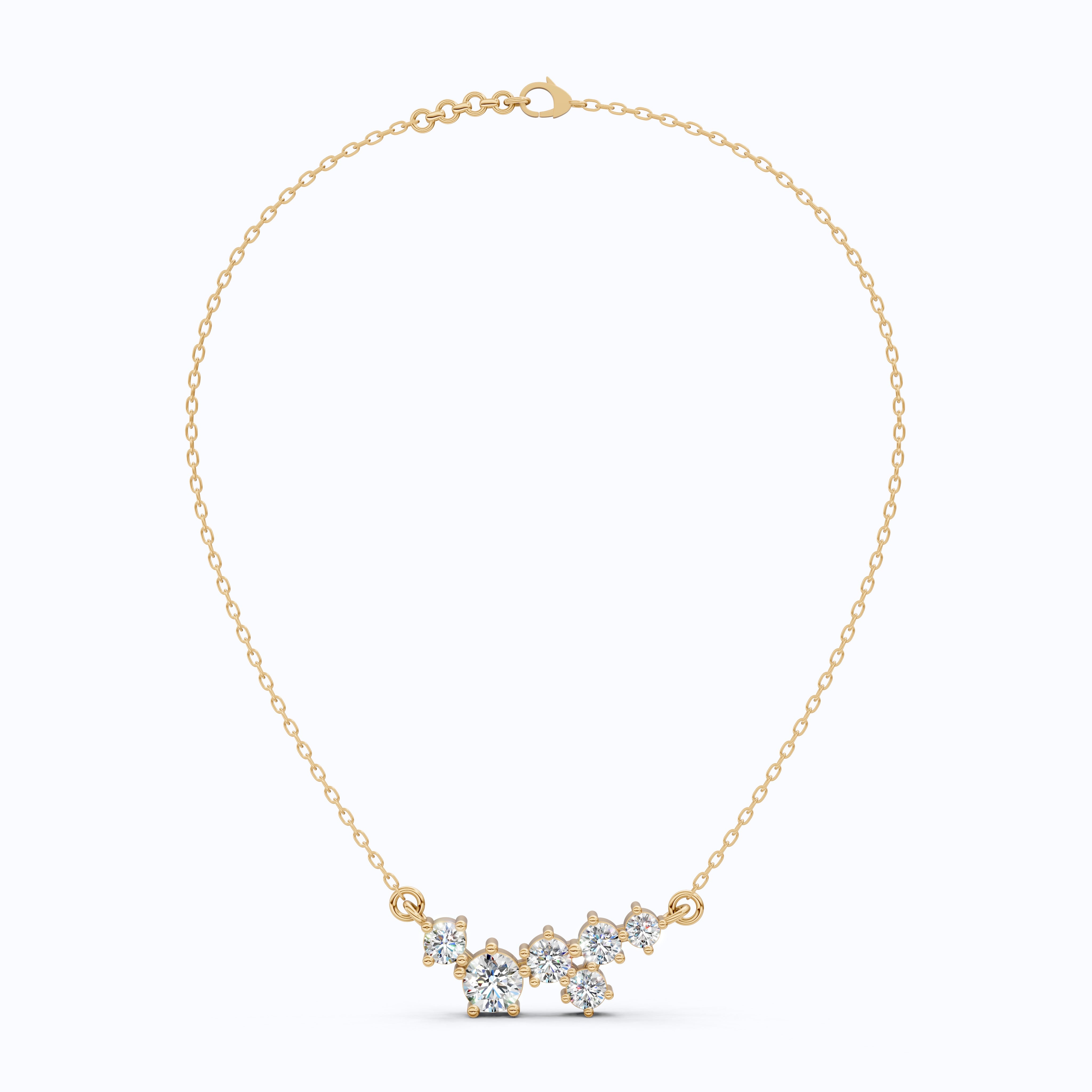 Asymmetrical Cluster Bar Wedding Pendant in 14K Solid Gold, 2.19 TCW Round Cut Lab Created Diamonds, Dainty Pendant, Anniversary Gift for Her, Bridal Jewelry