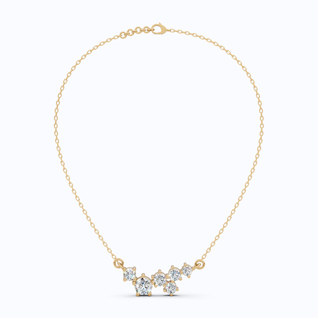 Asymmetrical Cluster Bar Wedding Pendant in 14K Solid Gold, 2.19 TCW Round Cut Lab Created Diamonds, Dainty Pendant, Anniversary Gift for Her, Bridal Jewelry