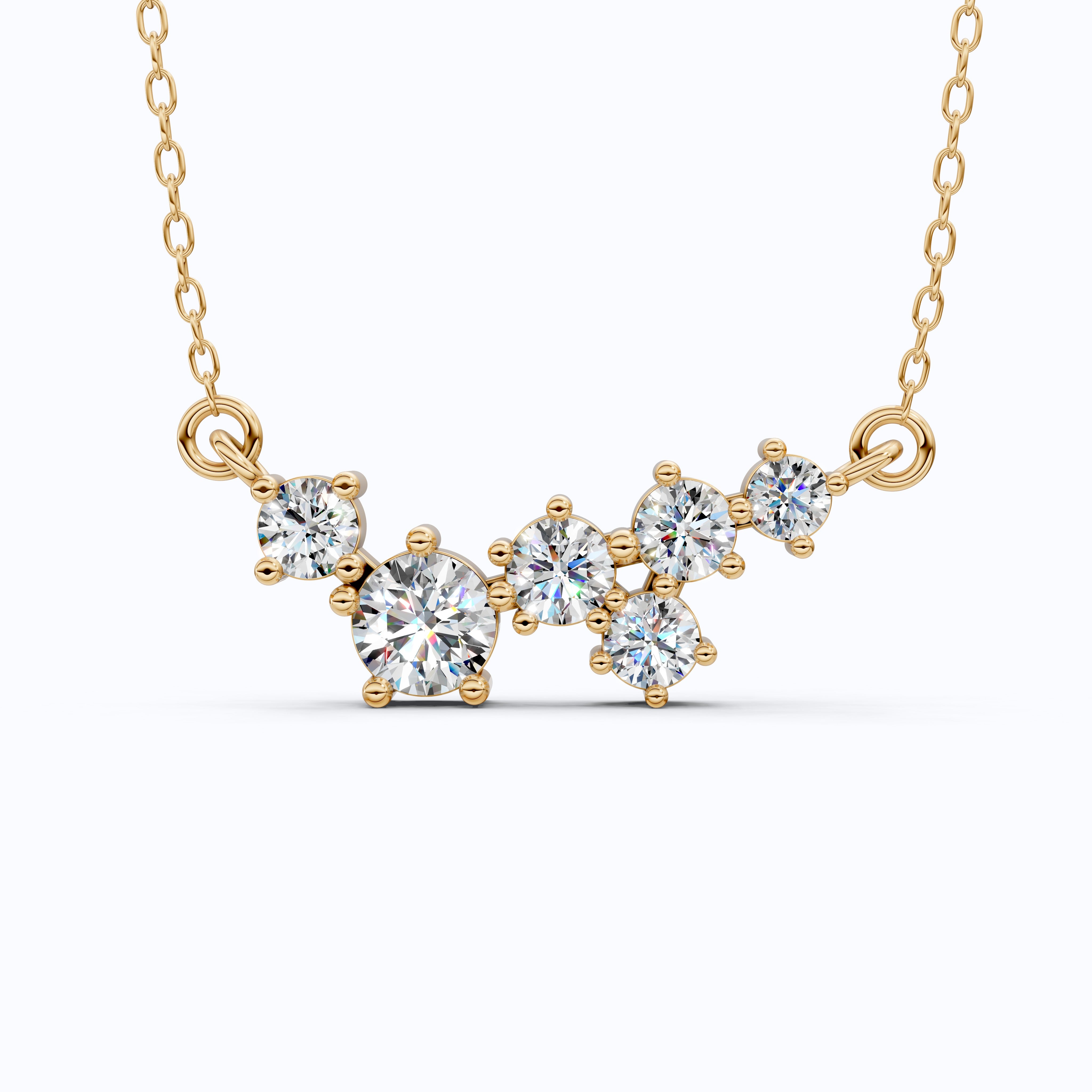 Asymmetrical Cluster Bar Wedding Pendant in 14K Solid Gold, 2.19 TCW Round Cut Lab Created Diamonds, Dainty Pendant, Anniversary Gift for Her, Bridal Jewelry
