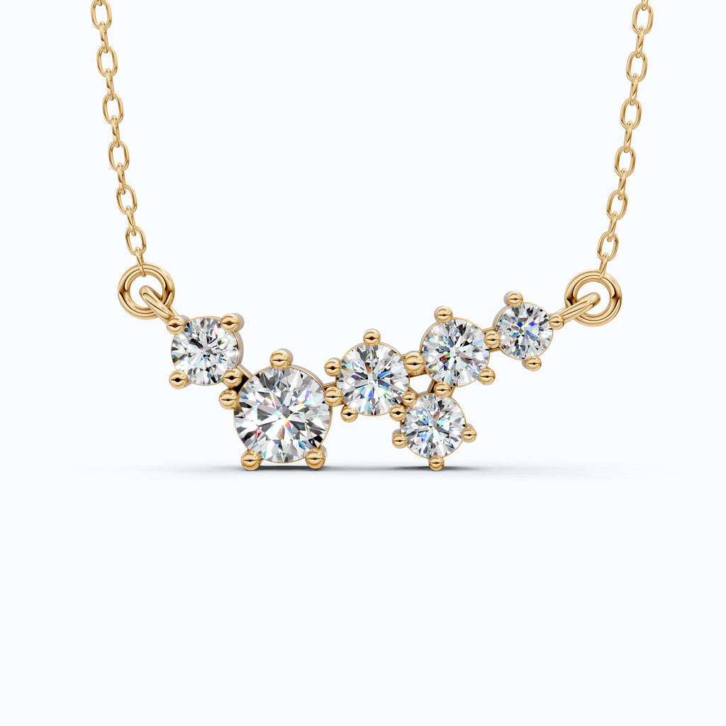 Asymmetrical Cluster Bar Wedding Pendant in 14K Solid Gold, 2.19 TCW Round Cut Lab Created Diamonds, Dainty Pendant, Anniversary Gift for Her, Bridal Jewelry
