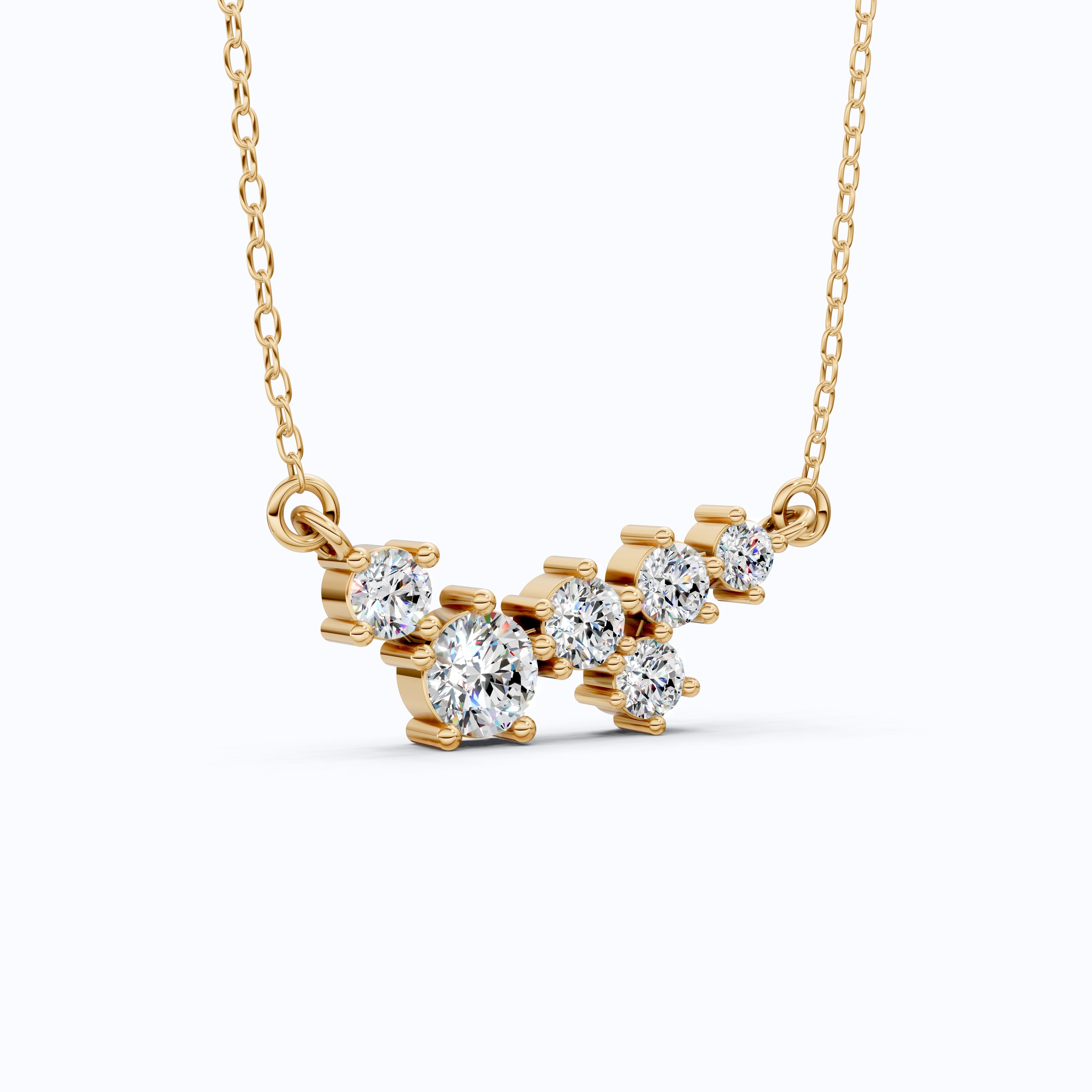 Asymmetrical Cluster Bar Wedding Pendant in 14K Solid Gold, 2.19 TCW Round Cut Lab Created Diamonds, Dainty Pendant, Anniversary Gift for Her, Bridal Jewelry