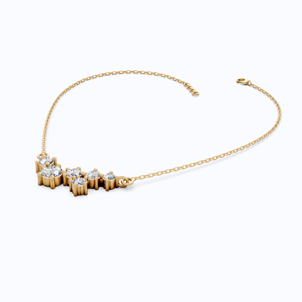 Asymmetrical Cluster Bar Wedding Pendant in 14K Solid Gold, 2.19 TCW Round Cut Lab Created Diamonds, Dainty Pendant, Anniversary Gift for Her, Bridal Jewelry