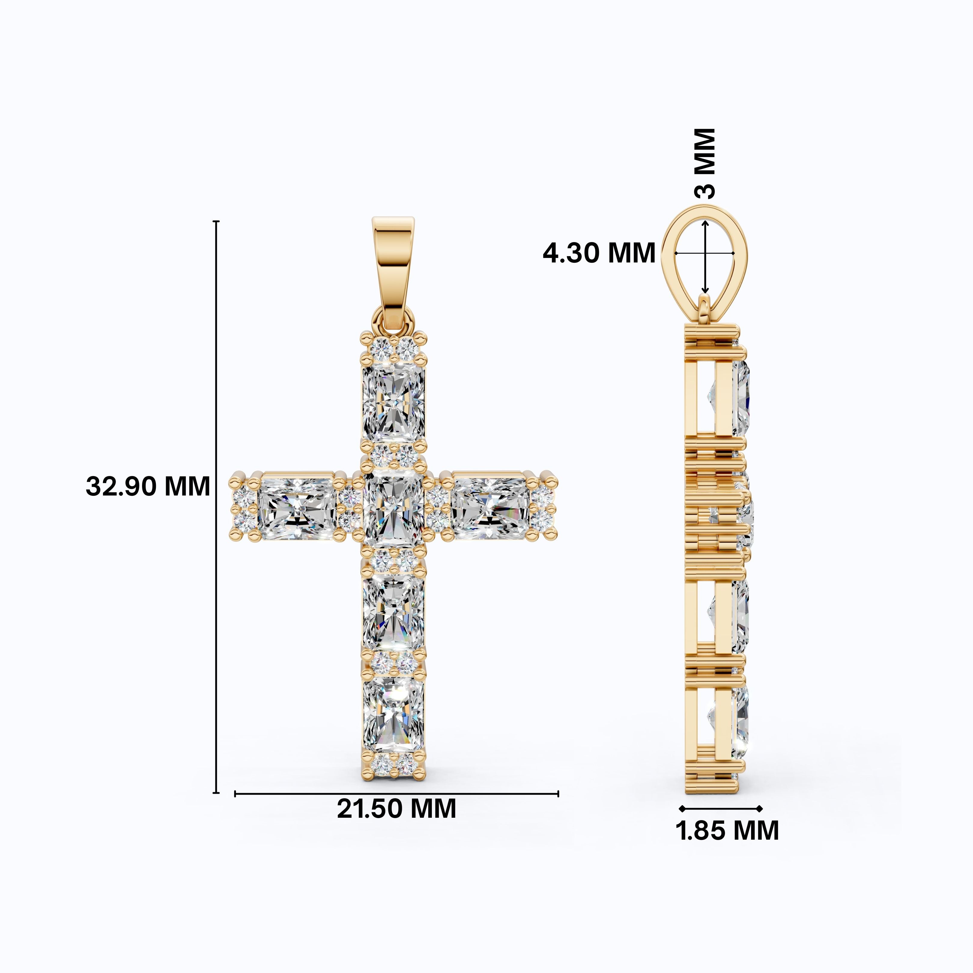 Faith Symbol Radiant Halo Cross Pendant in 14k Solid Gold, 2.18 TCW Radiant/Round Cut Lab Diamonds, Jesus Cross Gift for Women