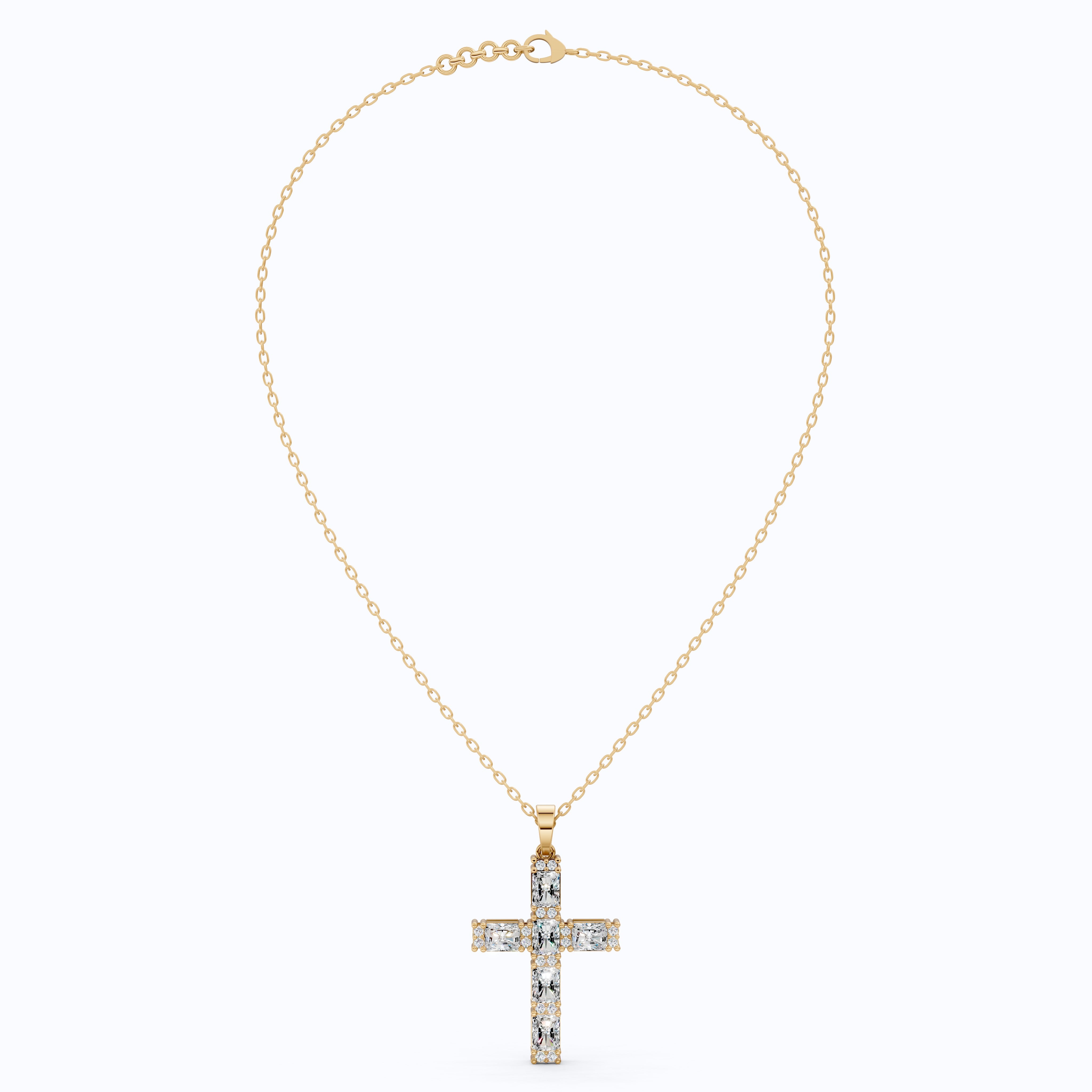 Faith Symbol Radiant Halo Cross Pendant in 14k Solid Gold, 2.18 TCW Radiant/Round Cut Lab Diamonds, Jesus Cross Gift for Women