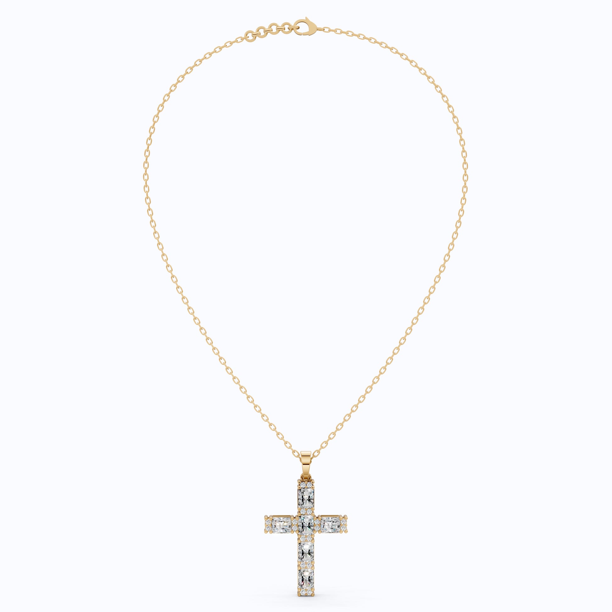 Faith Symbol Radiant Halo Cross Pendant in 14k Solid Gold, 2.18 TCW Radiant/Round Cut Lab Diamonds, Jesus Cross Gift for Women