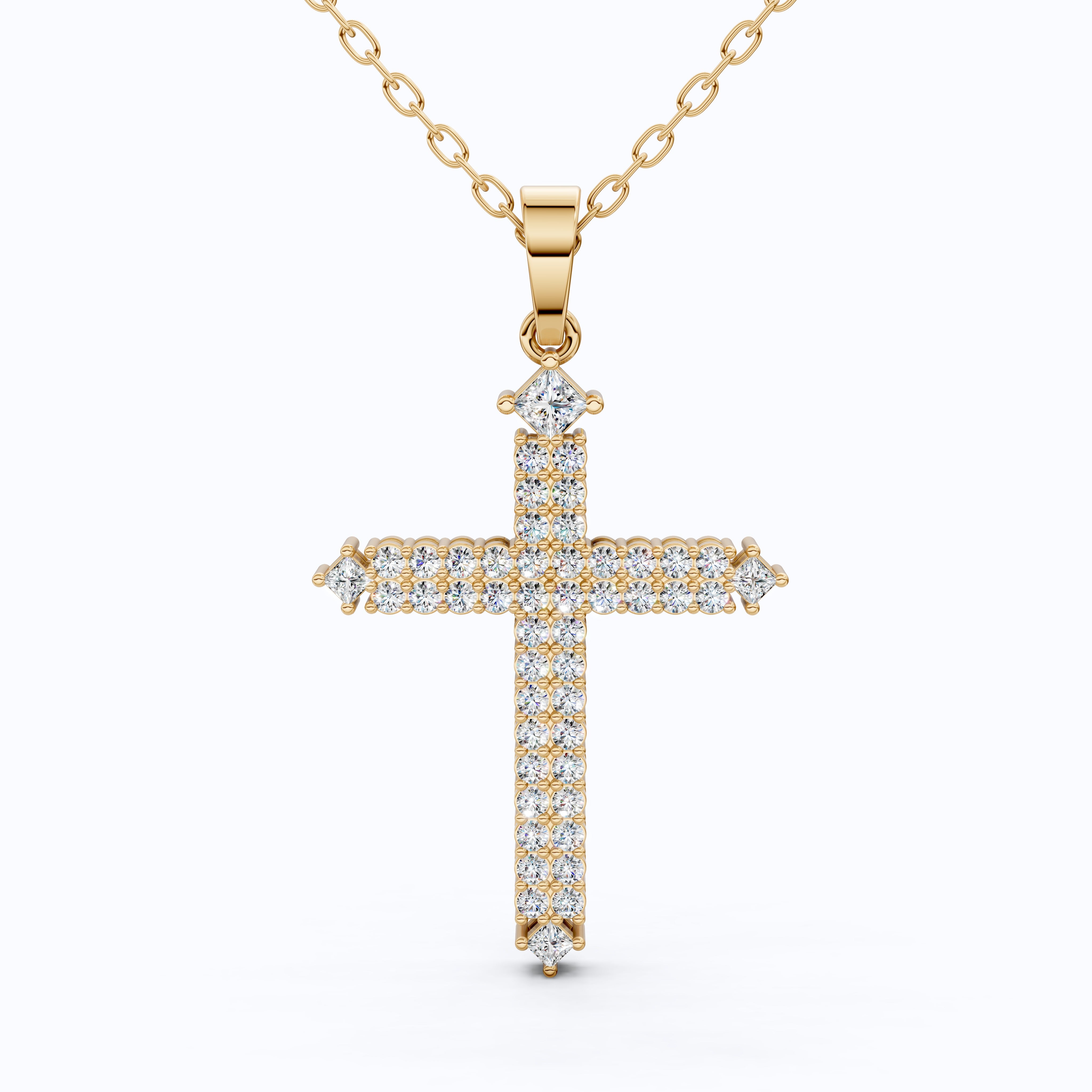 Elegant Pavé Cross Pendant Pendant in 14k Solid Gold, 0.57 TCW Round/Princess Cut Lab Diamonds, Anniversary Gift for Her