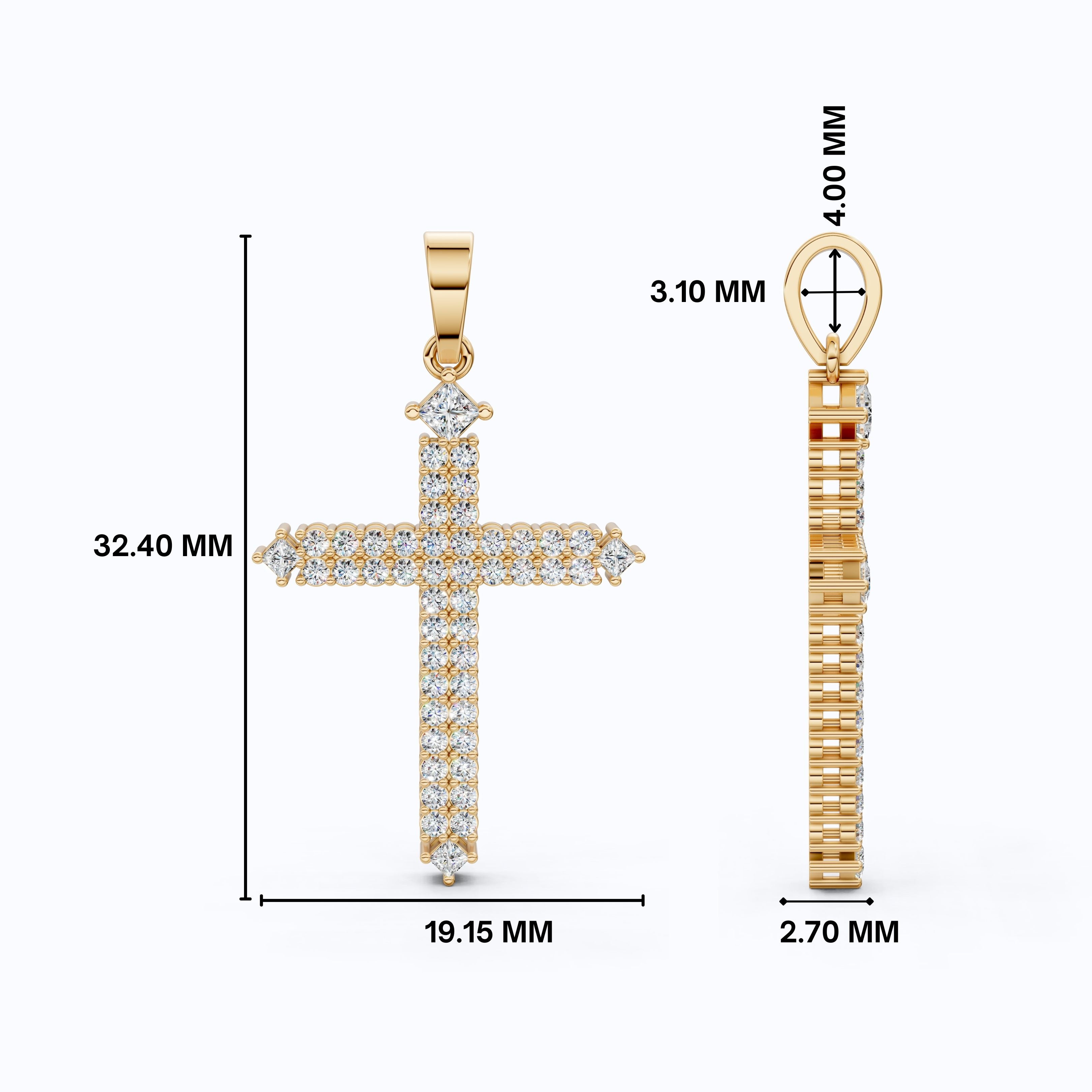 Elegant Pavé Cross Pendant Pendant in 14k Solid Gold, 0.57 TCW Round/Princess Cut Lab Diamonds, Anniversary Gift for Her