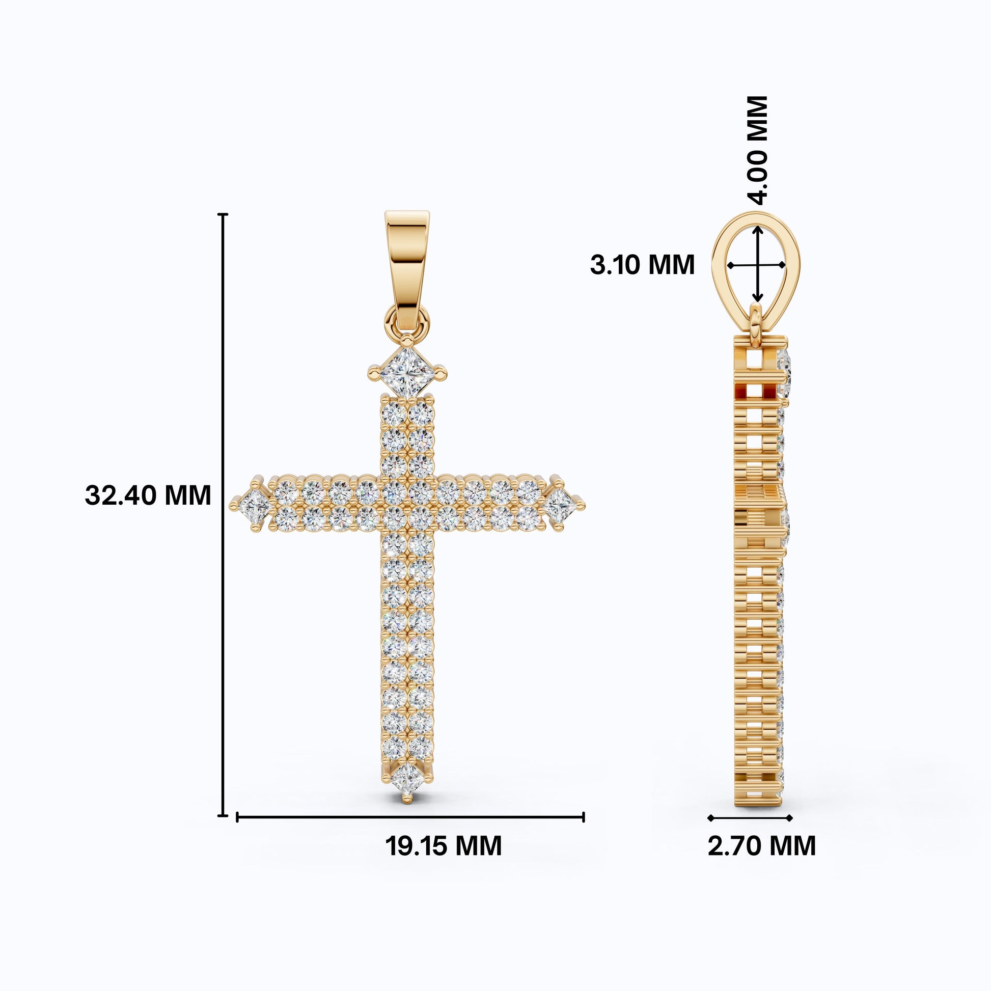 Elegant Pavé Cross Pendant Pendant in 14k Solid Gold, 0.57 TCW Round/Princess Cut Lab Diamonds, Anniversary Gift for Her