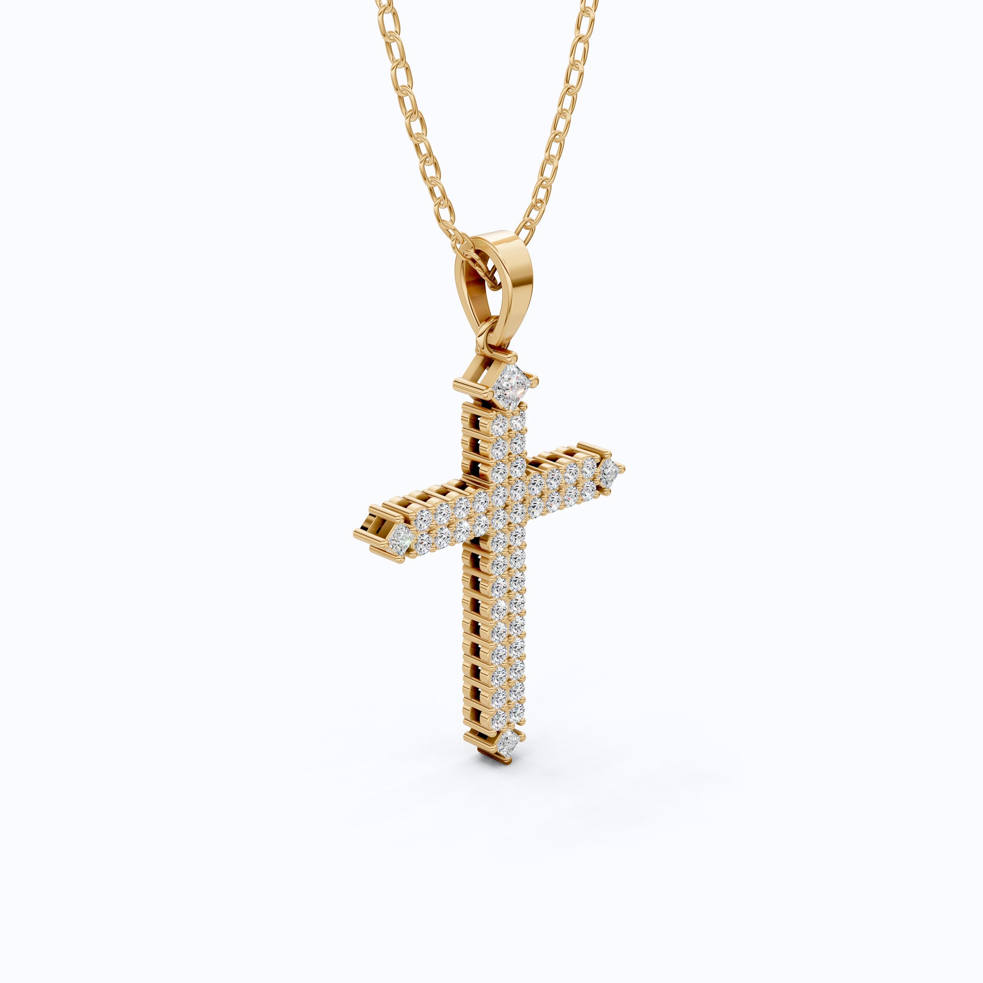Elegant Pavé Cross Pendant Pendant in 14k Solid Gold, 0.57 TCW Round/Princess Cut Lab Diamonds, Anniversary Gift for Her