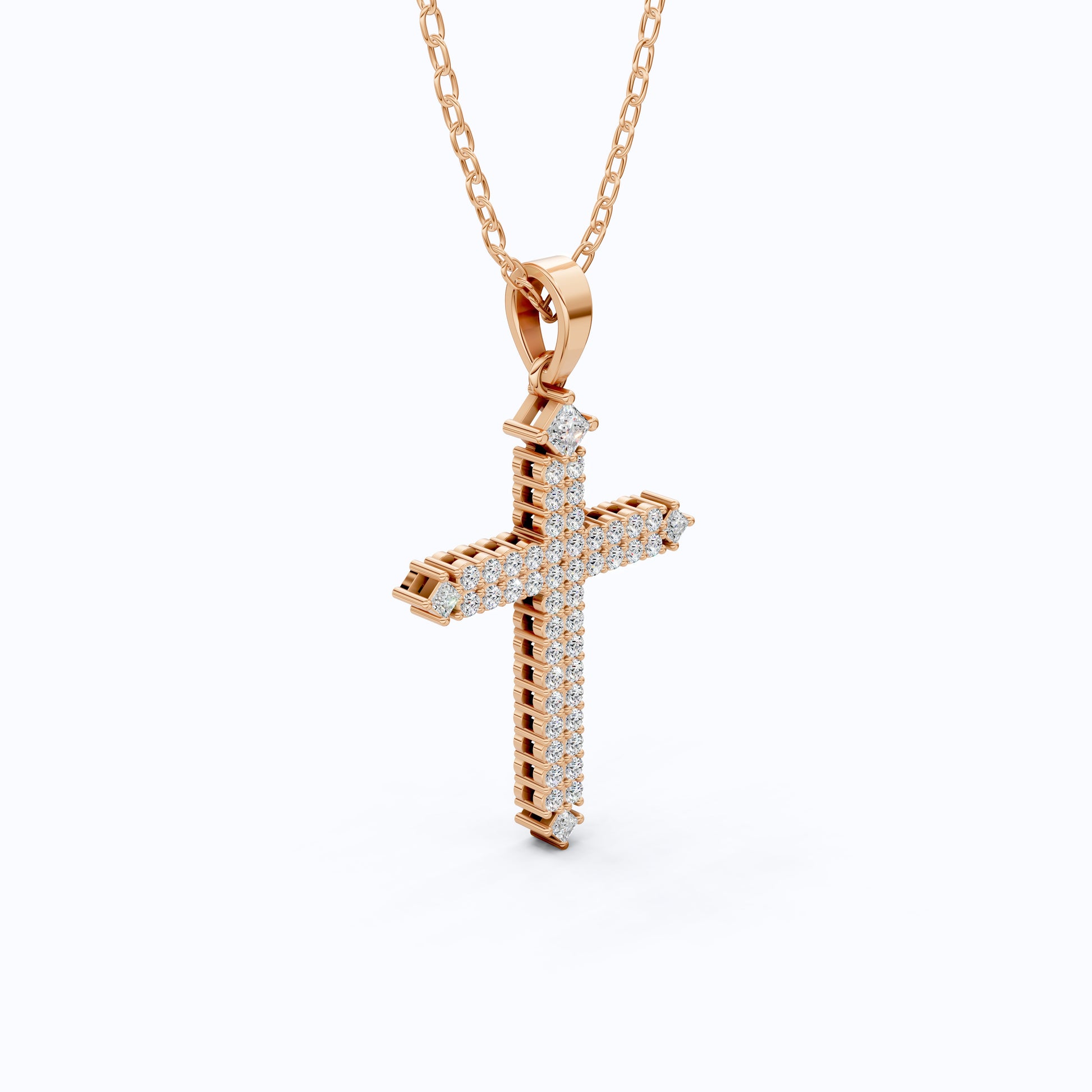 Elegant Pavé Cross Pendant Pendant in 14k Solid Gold, 0.57 TCW Round/Princess Cut Lab Diamonds, Anniversary Gift for Her