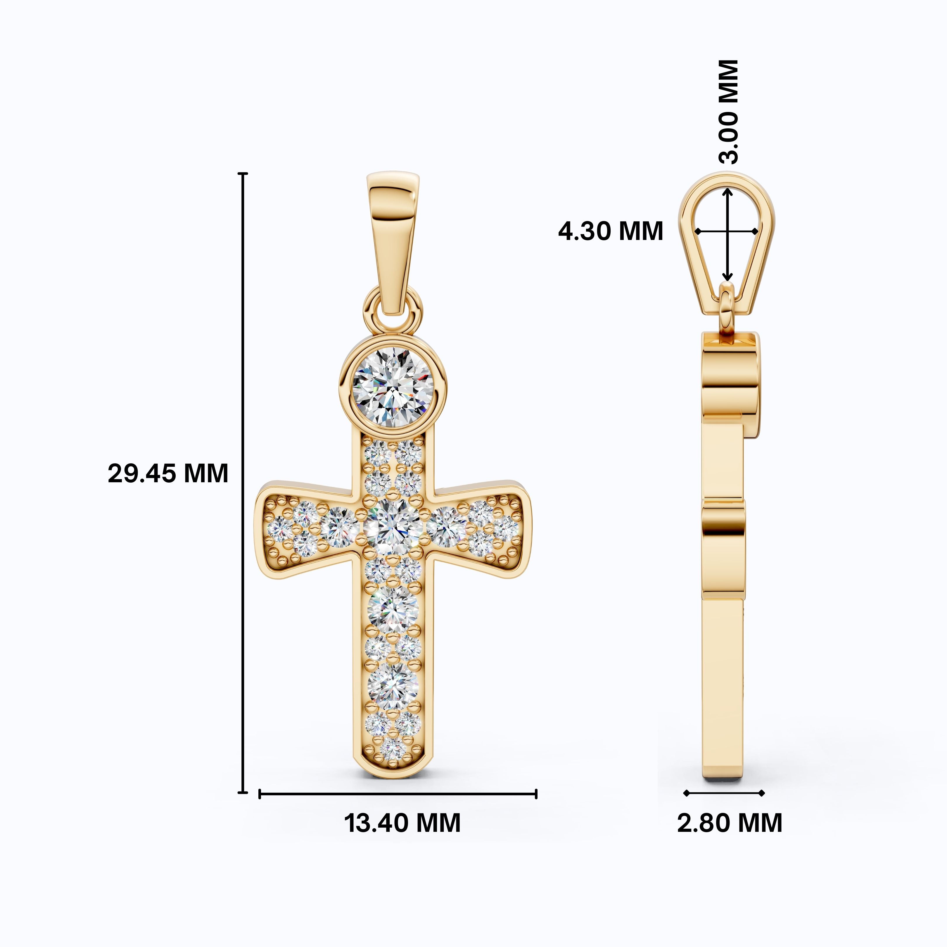 Minimalist Pavé Cross Pendant in 14K Solid Gold, 0.66 TCW Round Cut Lab Created Diamonds, Religious Gift for Her, Bridal Charm