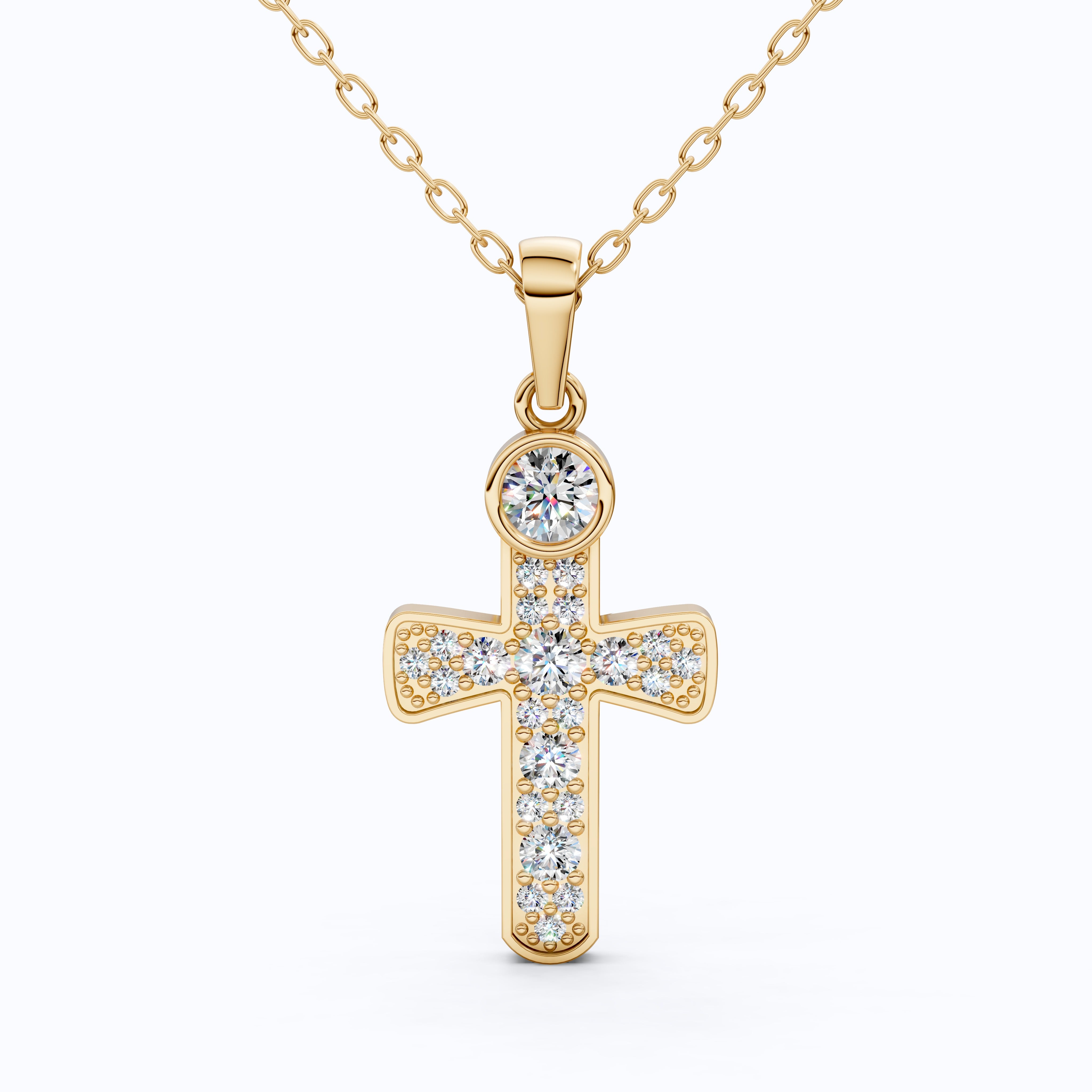 Minimalist Pavé Cross Pendant in 14K Solid Gold, 0.66 TCW Round Cut Lab Created Diamonds, Religious Gift for Her, Bridal Charm