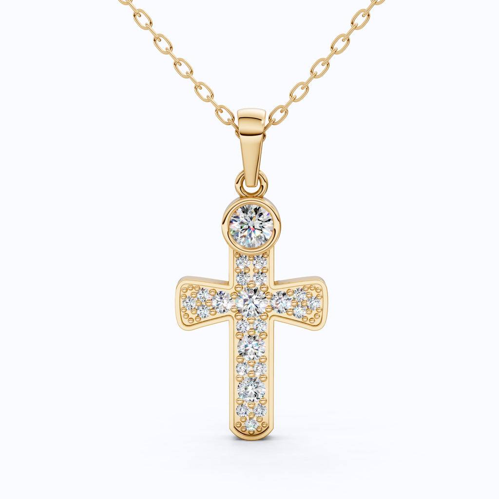 Minimalist Pavé Cross Pendant in 14K Solid Gold, 0.66 TCW Round Cut Lab Created Diamonds, Religious Gift for Her, Bridal Charm