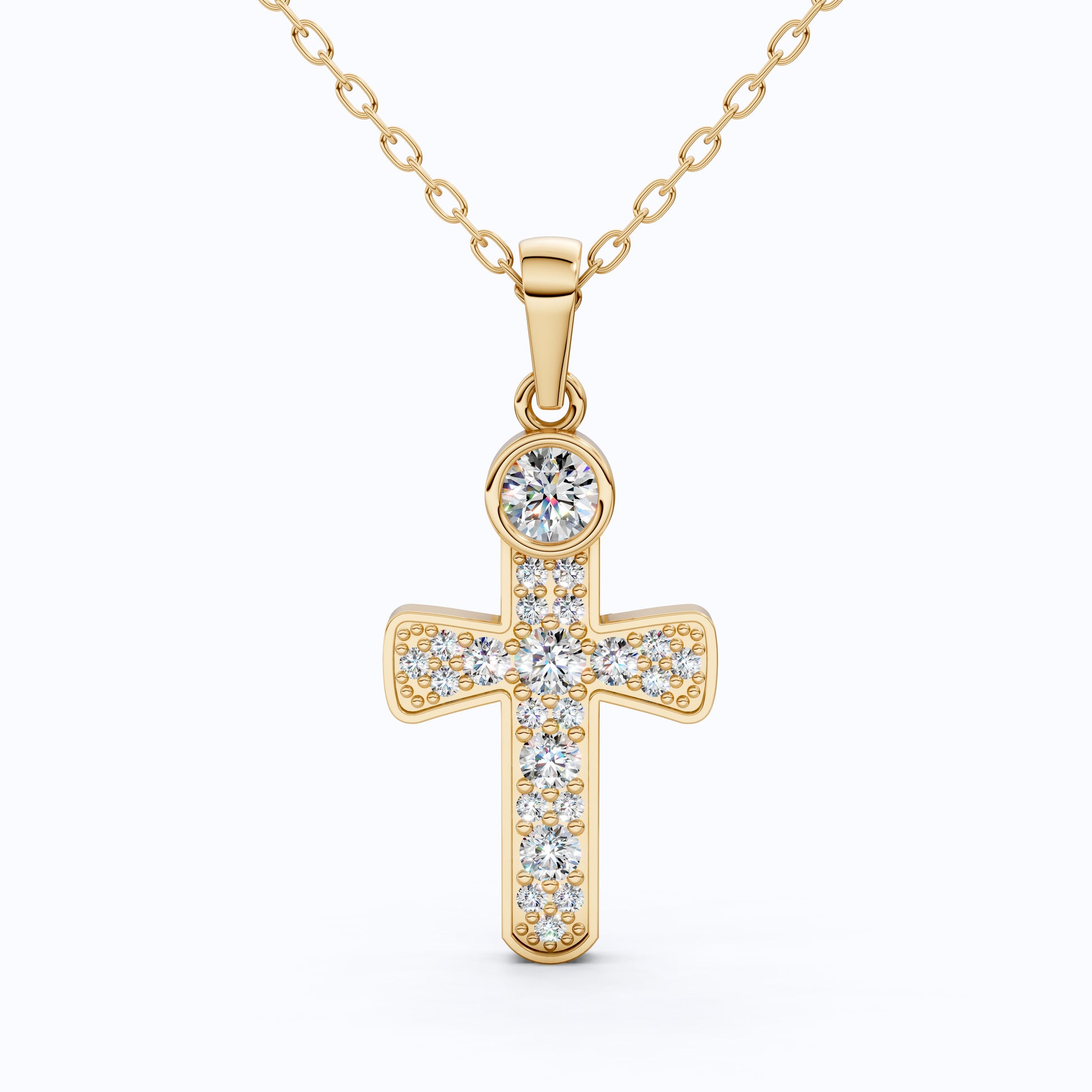 Minimalist Pavé Cross Pendant in 14K Solid Gold, 0.66 TCW Round Cut Lab Created Diamonds, Religious Gift for Her, Bridal Charm