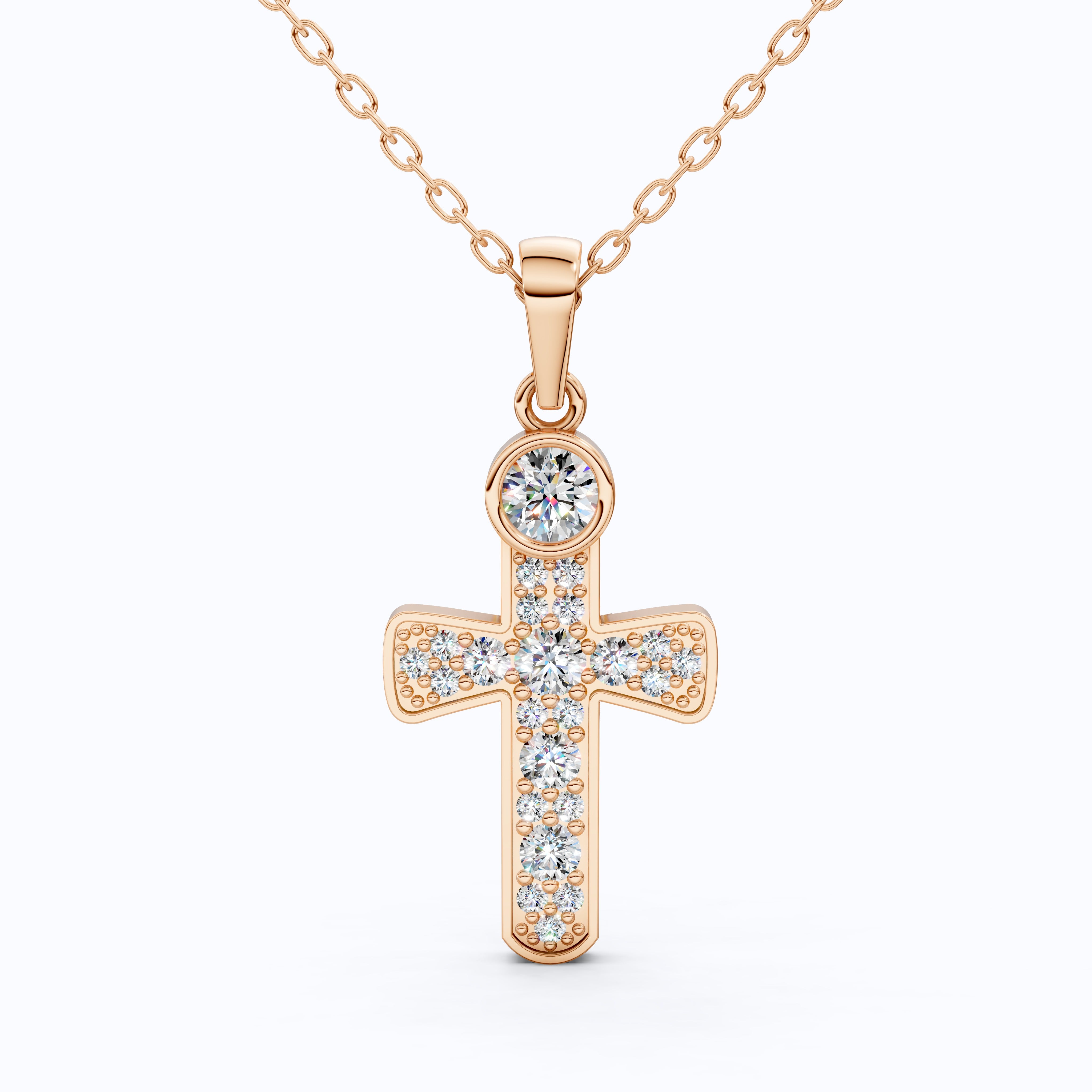 Minimalist Pavé Cross Pendant in 14K Solid Gold, 0.66 TCW Round Cut Lab Created Diamonds, Religious Gift for Her, Bridal Charm