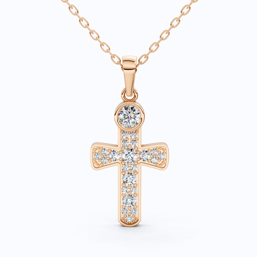 Minimalist Pavé Cross Pendant in 14K Solid Gold, 0.66 TCW Round Cut Lab Created Diamonds, Religious Gift for Her, Bridal Charm