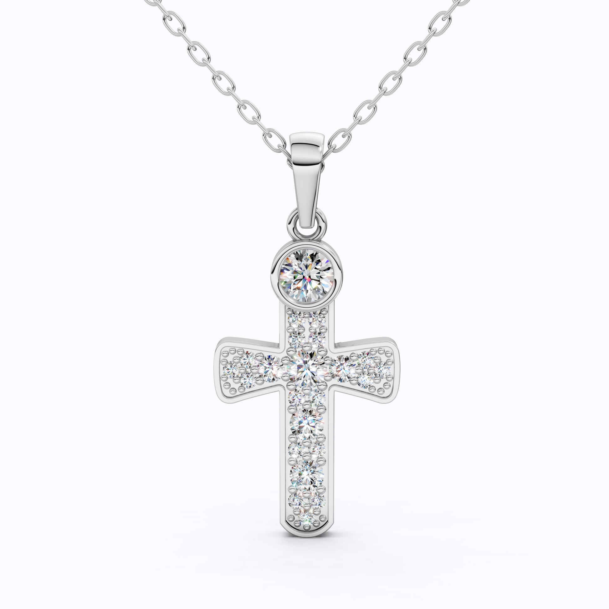 Minimalist Pavé Cross Pendant in 14K Solid Gold, 0.66 TCW Round Cut Lab Created Diamonds, Religious Gift for Her, Bridal Charm