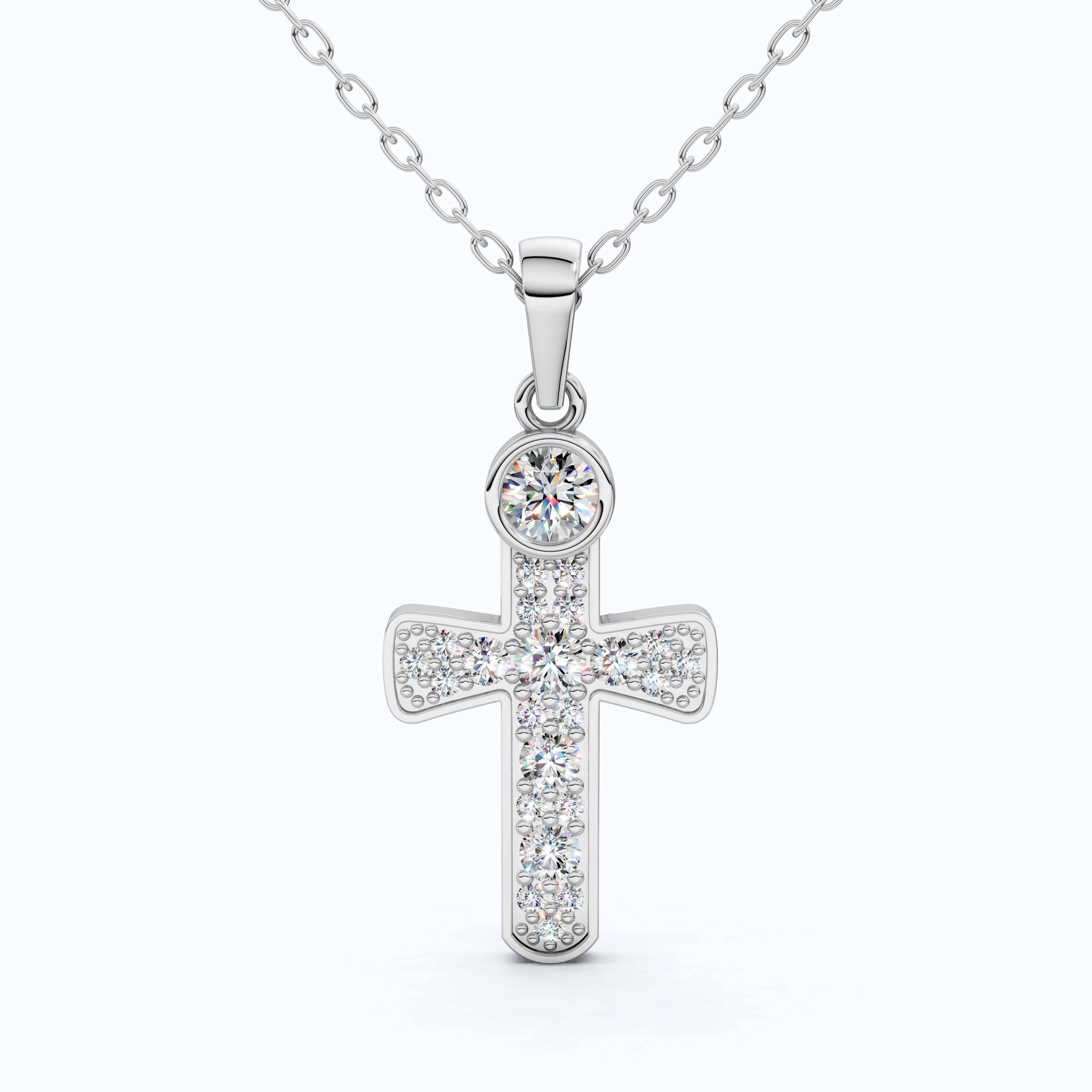 Minimalist Pavé Cross Pendant in 14K Solid Gold, 0.66 TCW Round Cut Lab Created Diamonds, Religious Gift for Her, Bridal Charm