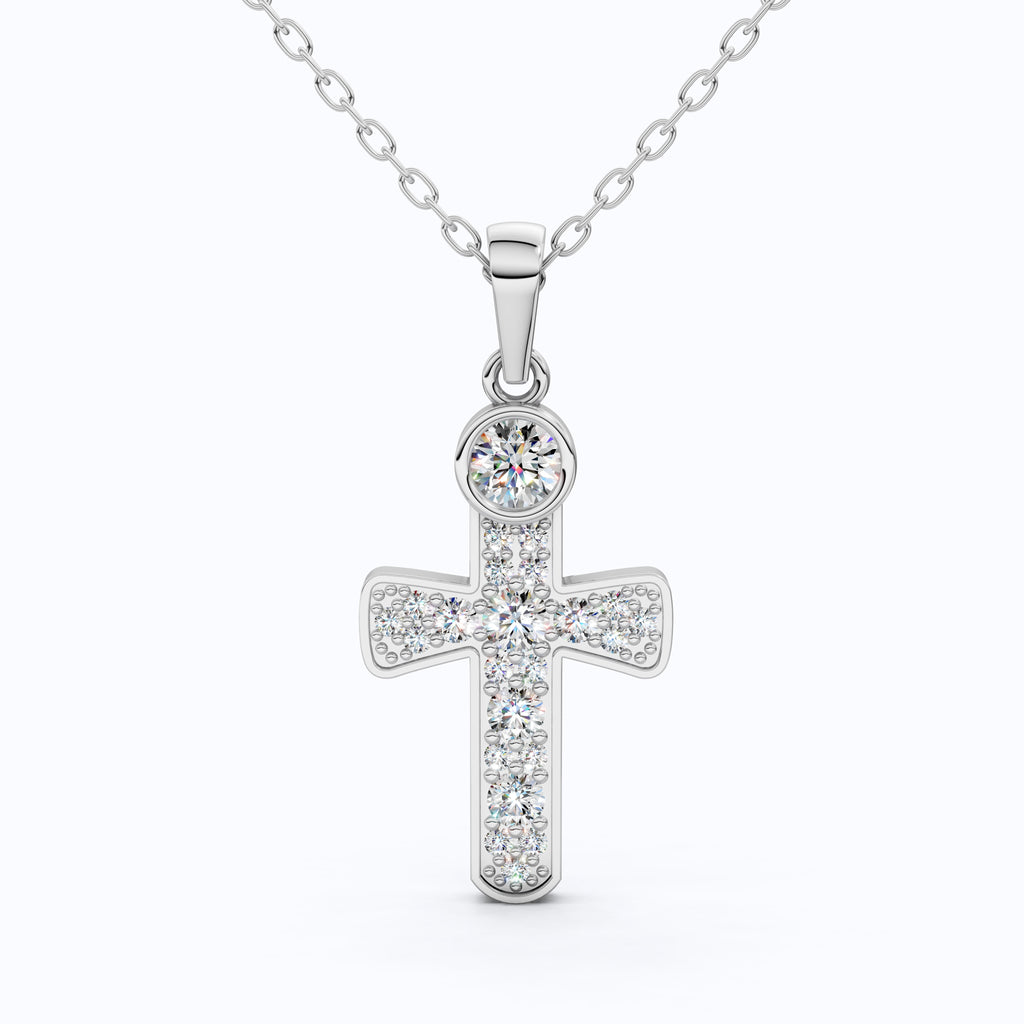 Minimalist Pavé Cross Pendant in 14K Solid Gold, 0.66 TCW Round Cut Lab Created Diamonds, Religious Gift for Her, Bridal Charm