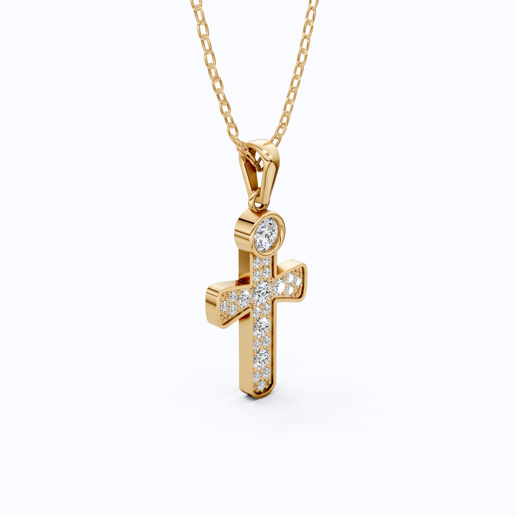 Minimalist Pavé Cross Pendant in 14K Solid Gold, 0.66 TCW Round Cut Lab Created Diamonds, Religious Gift for Her, Bridal Charm