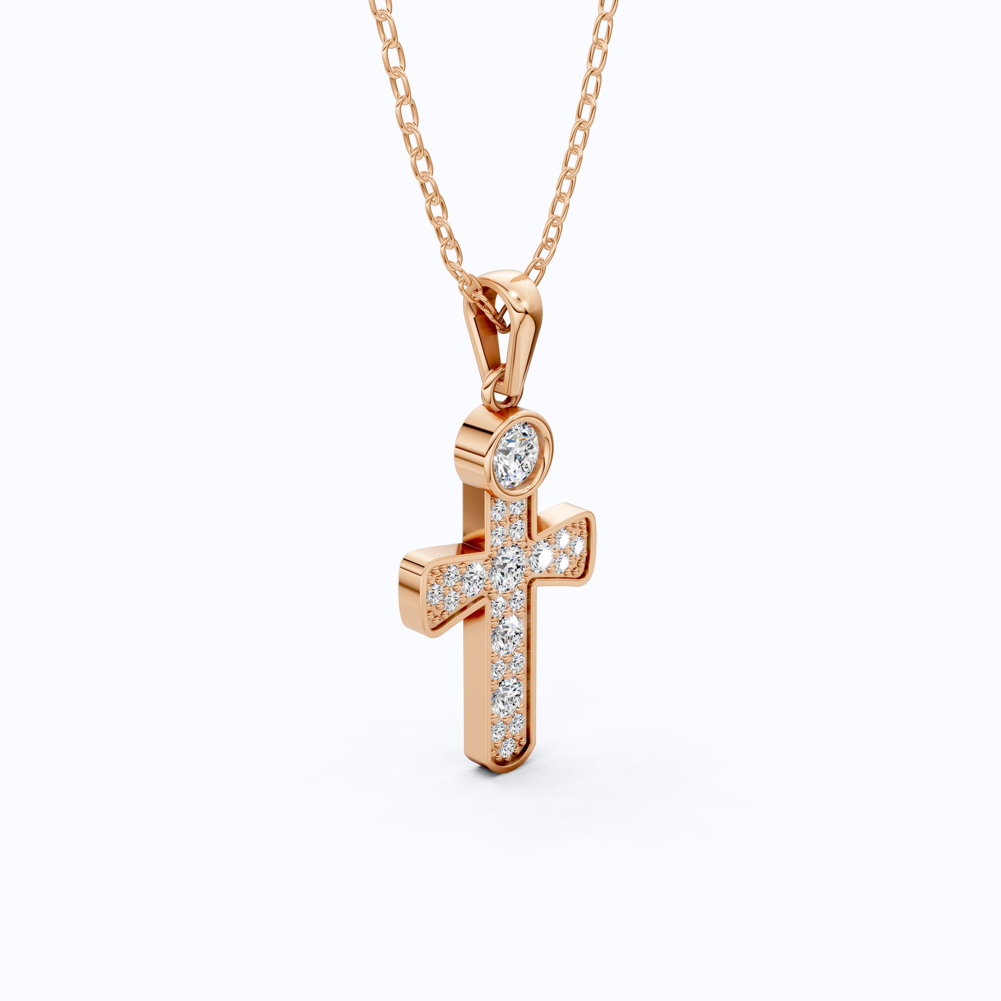 Minimalist Pavé Cross Pendant in 14K Solid Gold, 0.66 TCW Round Cut Lab Created Diamonds, Religious Gift for Her, Bridal Charm