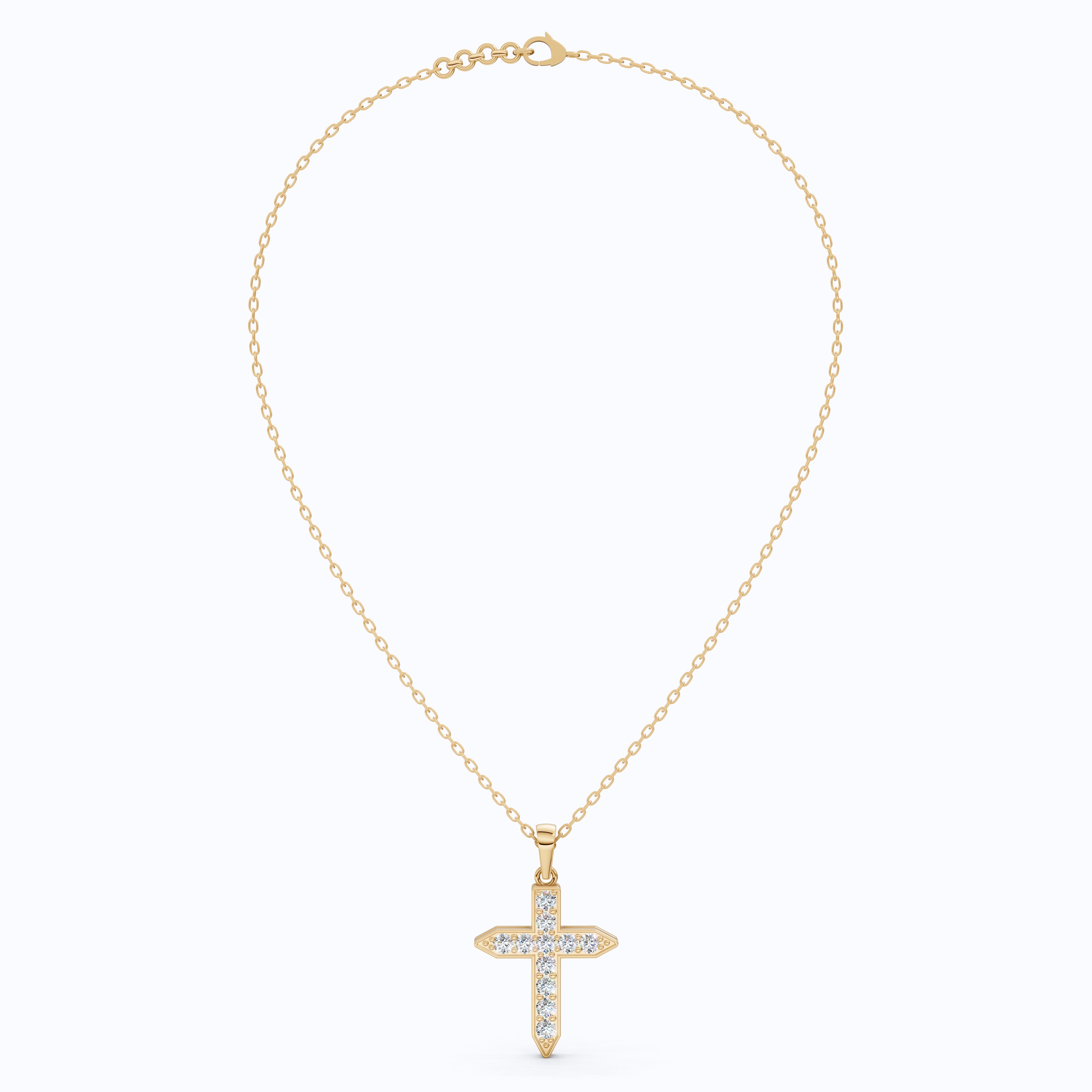 Pointed Edge Cross Pendant in 14k Solid Gold, 0.73 TCW Round Cut Lab Diamonds, Christian Jewelry, Gift for Women