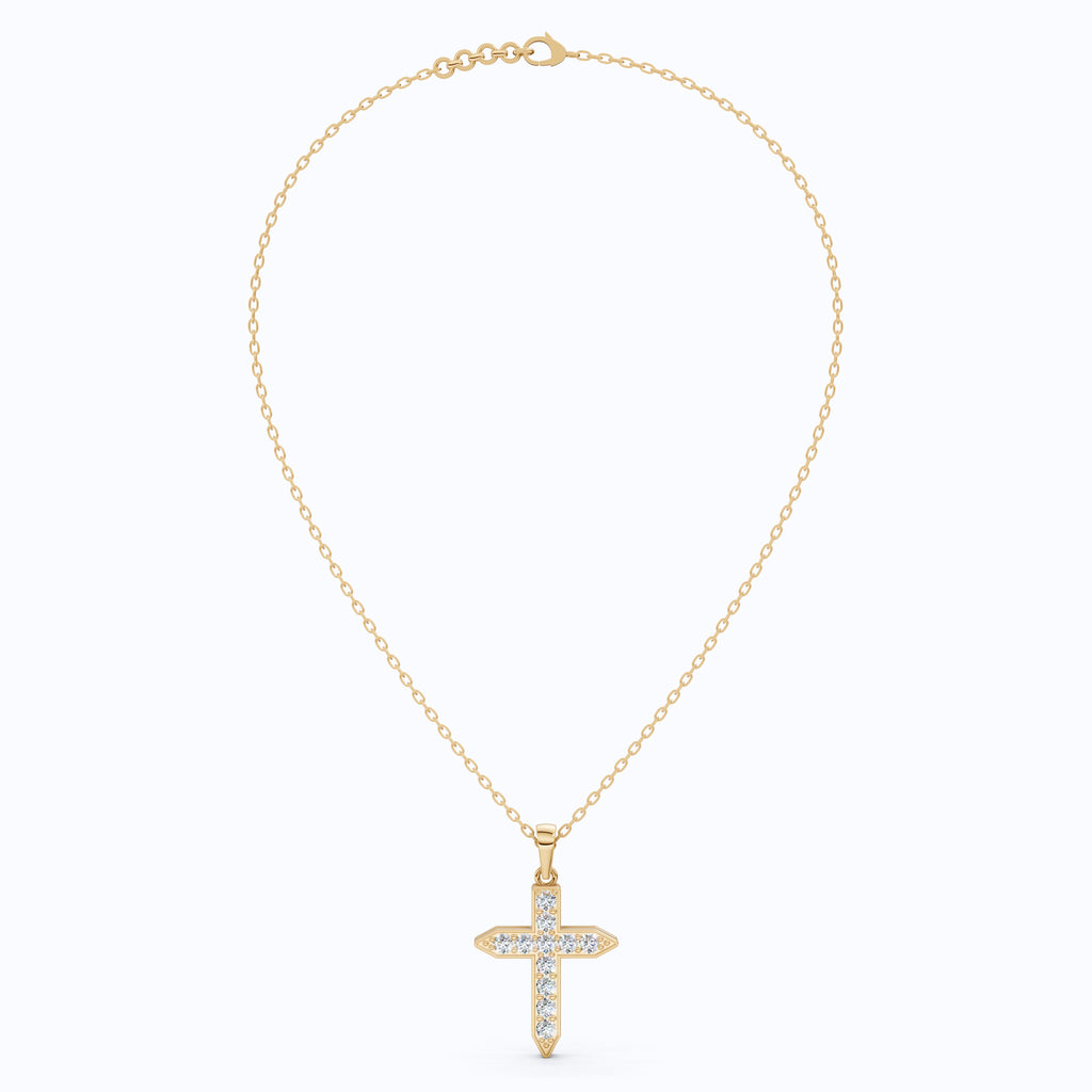 Pointed Edge Cross Pendant in 14k Solid Gold, 0.73 TCW Round Cut Lab Diamonds, Christian Jewelry, Gift for Women