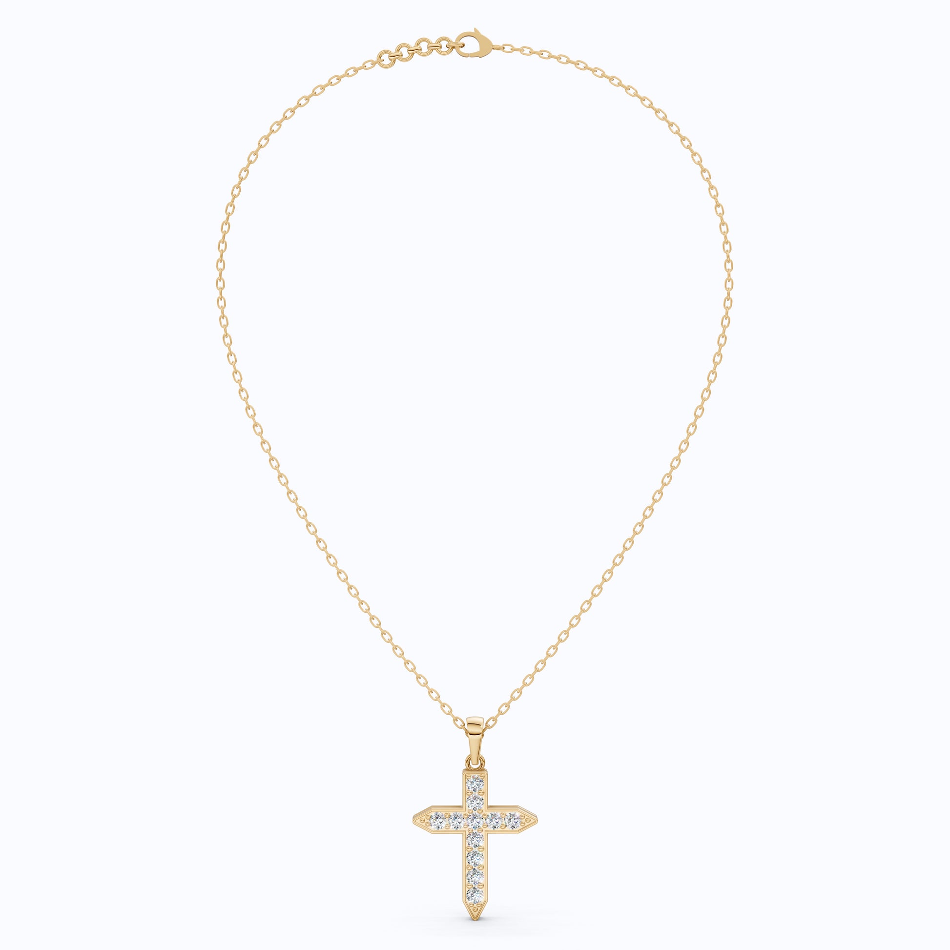 Pointed Edge Cross Pendant in 14k Solid Gold, 0.73 TCW Round Cut Lab Diamonds, Christian Jewelry, Gift for Women