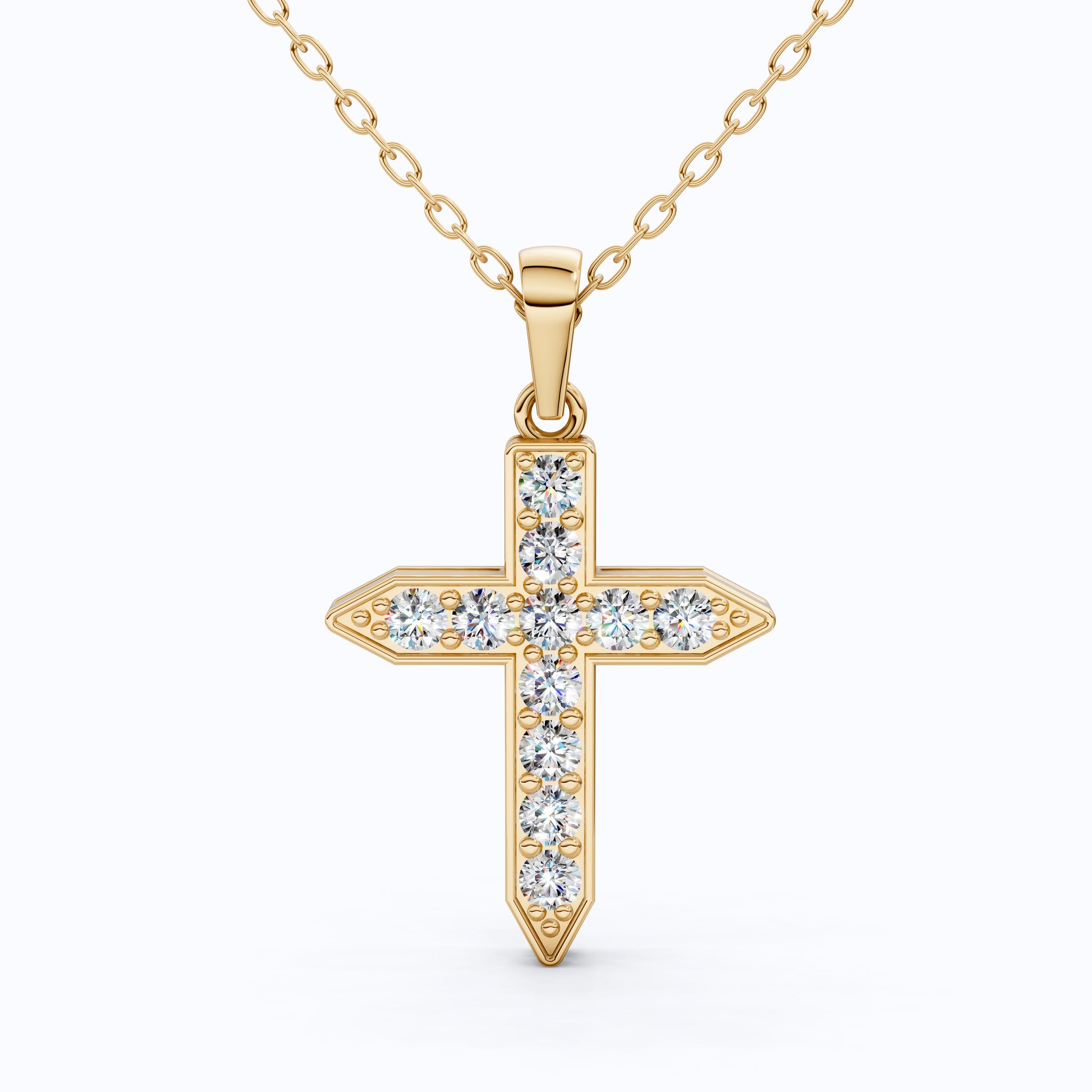 Pointed Edge Cross Pendant in 14k Solid Gold, 0.73 TCW Round Cut Lab Diamonds, Christian Jewelry, Gift for Women
