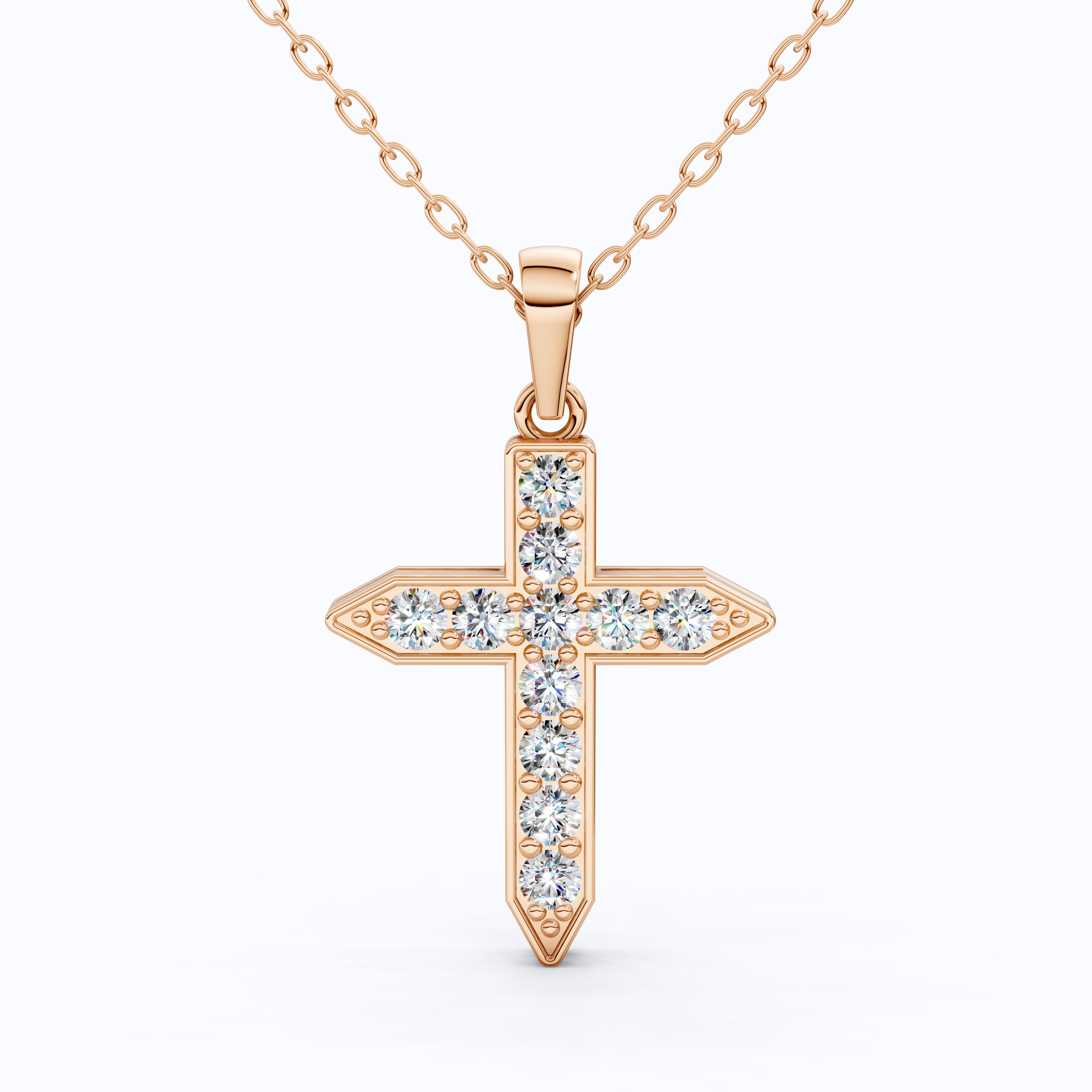 Pointed Edge Cross Pendant in 14k Solid Gold, 0.73 TCW Round Cut Lab Diamonds, Christian Jewelry, Gift for Women