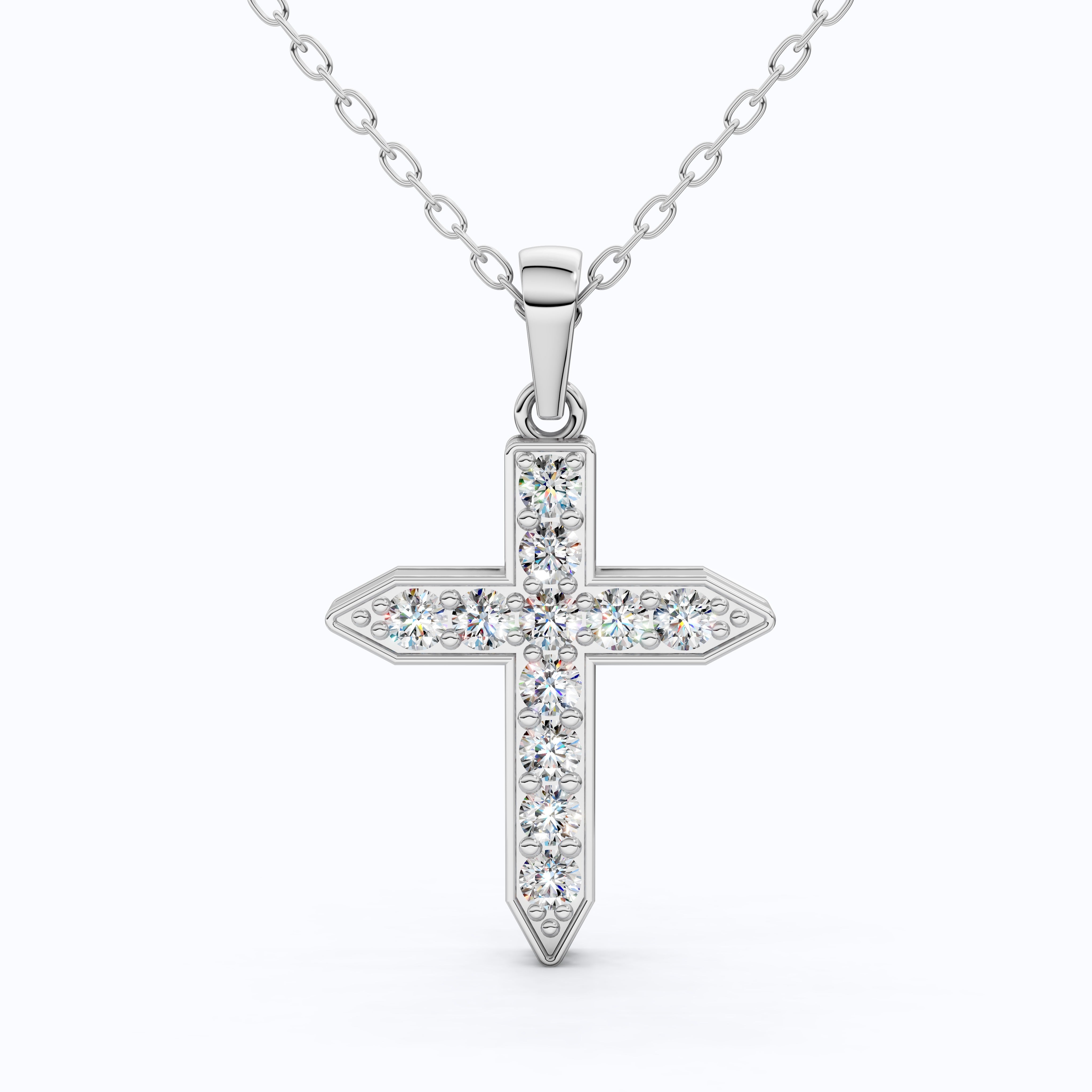 Pointed Edge Cross Pendant in 14k Solid Gold, 0.73 TCW Round Cut Lab Diamonds, Christian Jewelry, Gift for Women